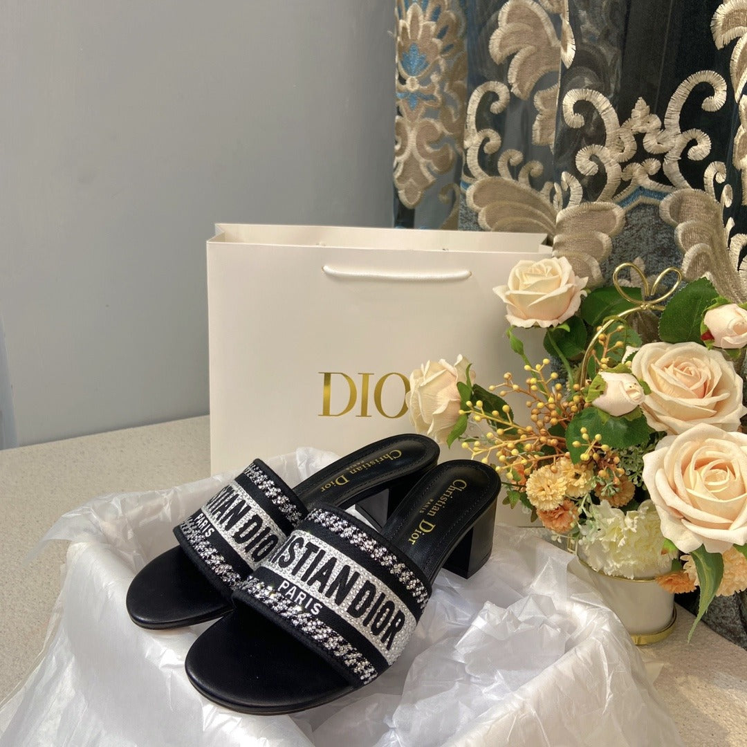 Dior Cotton & Lambskin Leather Crystal Sandals