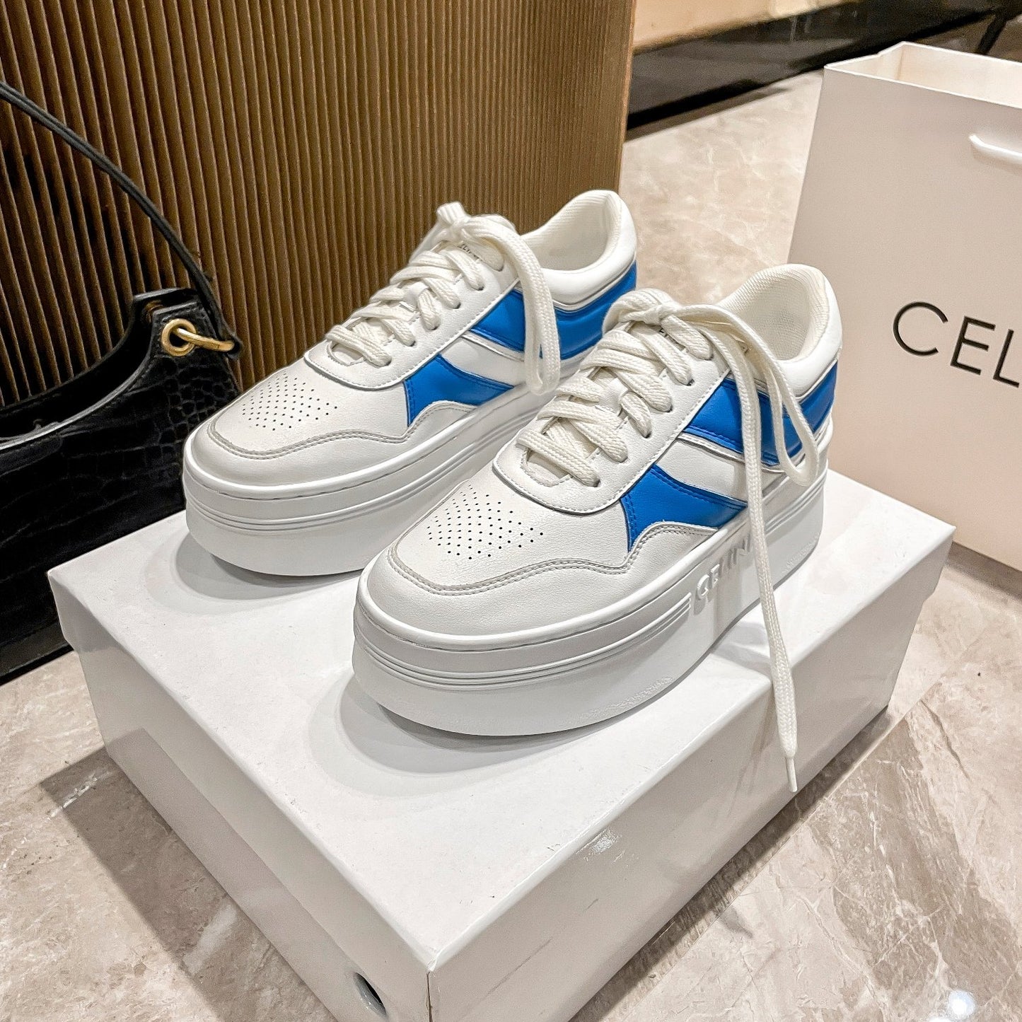 Celine Leather Vintage-Finish Sneakers