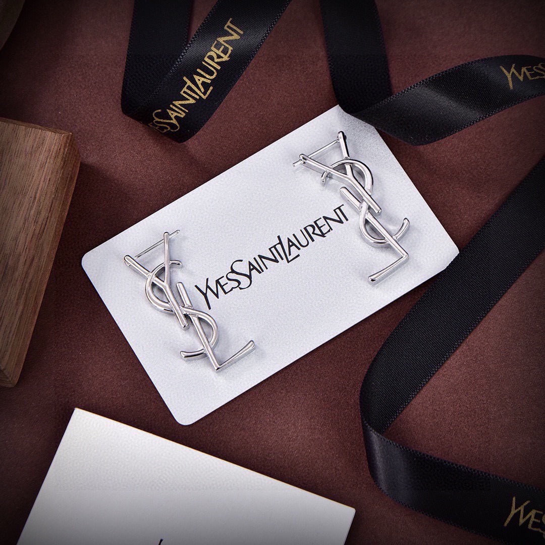 Saint Laurent Brass Logo Earrings