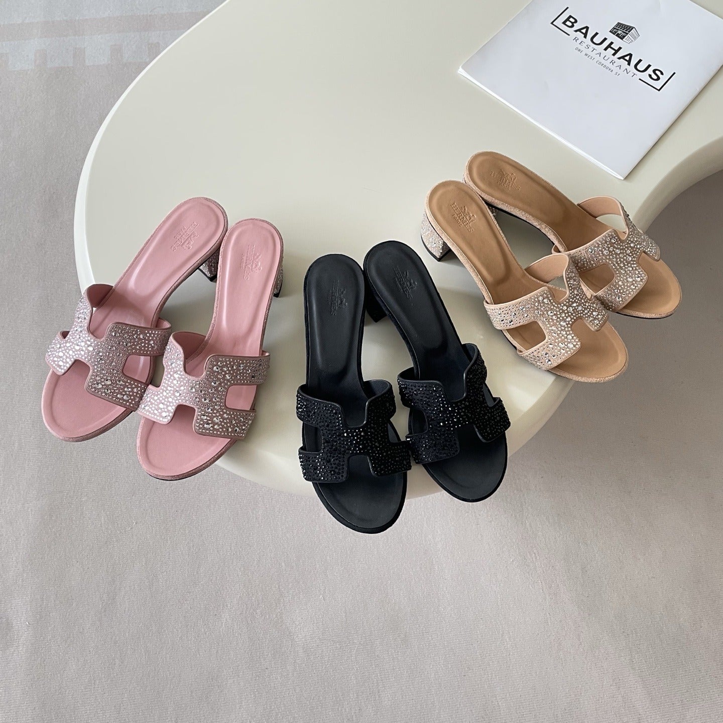 Hermes Leather Crystal Slides