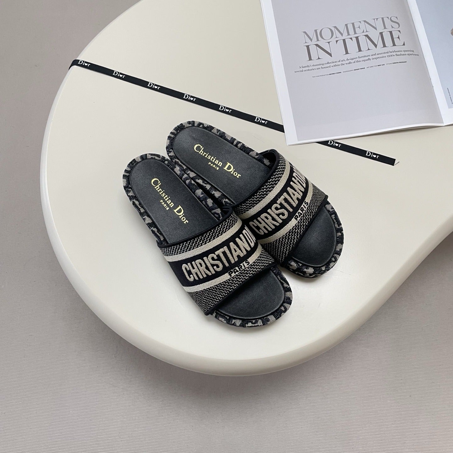 Dior Leather Embroidered Slides