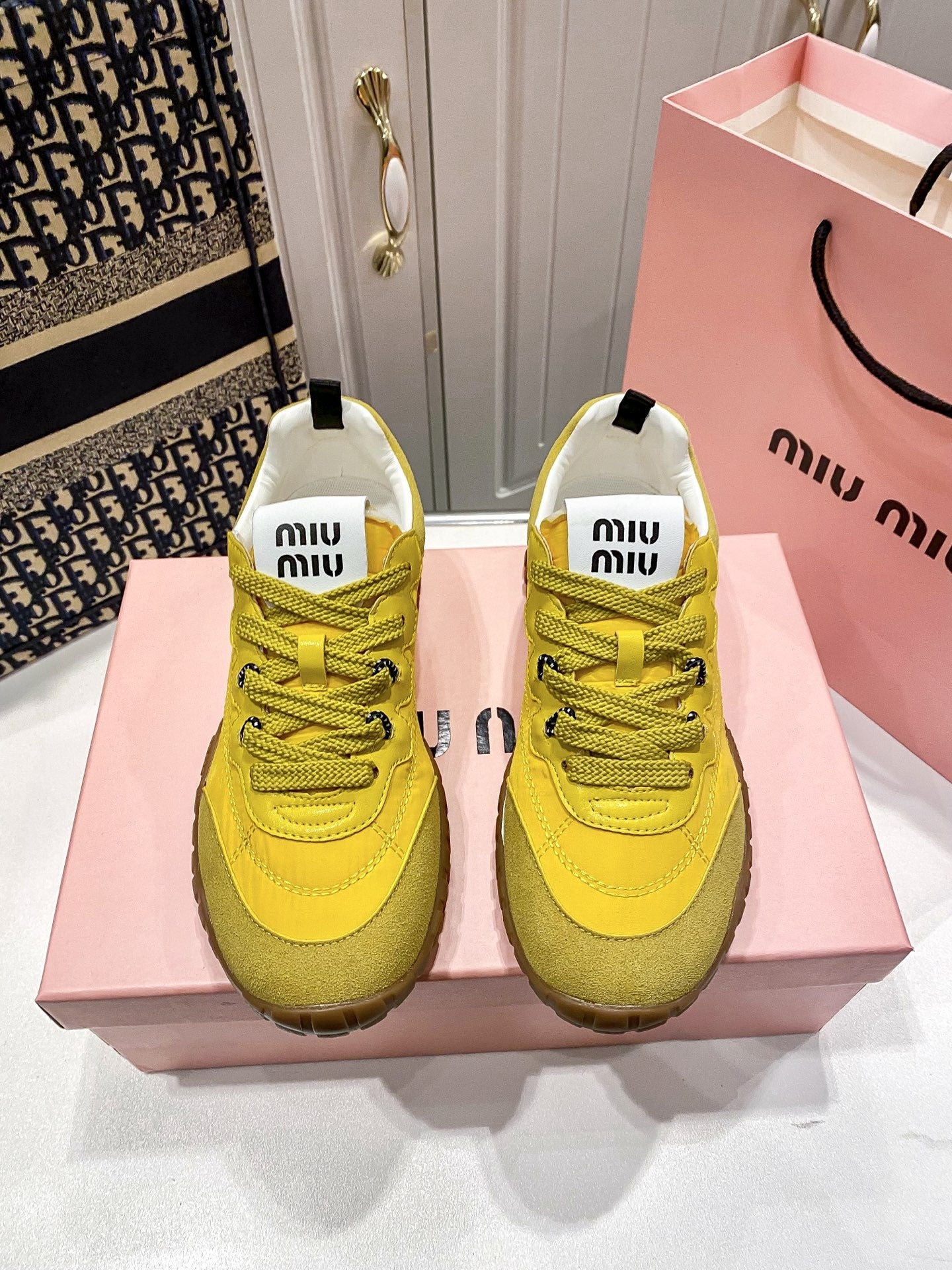 Miu Miu Black Canvas & Leather Vintage-Finish Sneakers