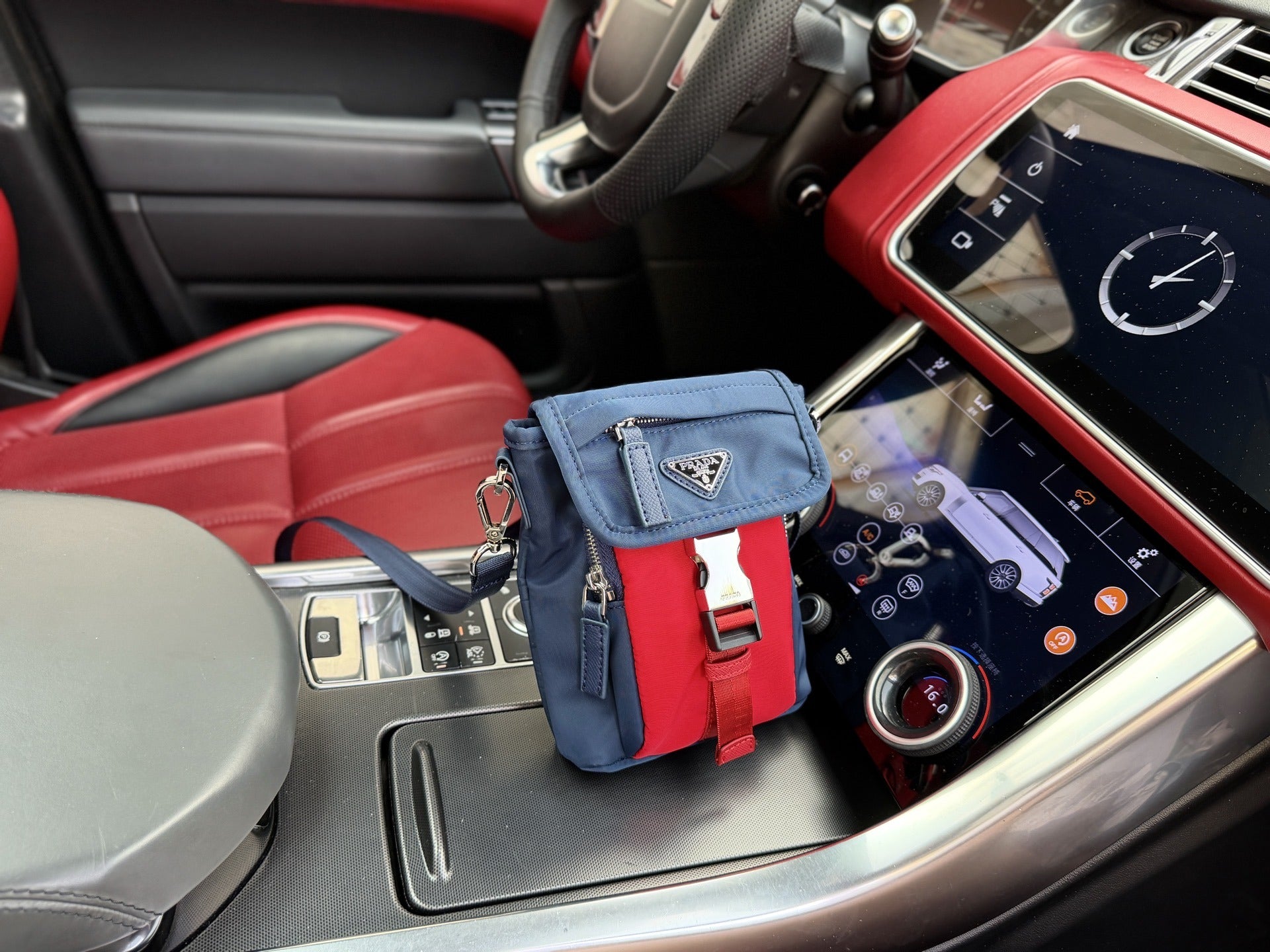 Prada Red Nylon & Leather Logo Shoulder Bag