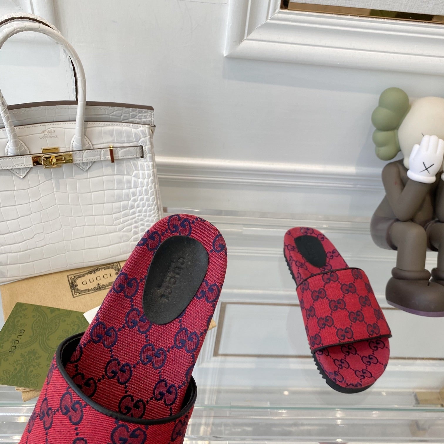 Gucci Green Canvas & Leather Double G Slides