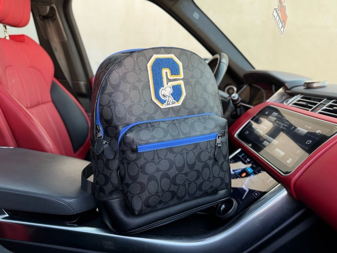 Coach Black Canvas & Leather Logo Backpack