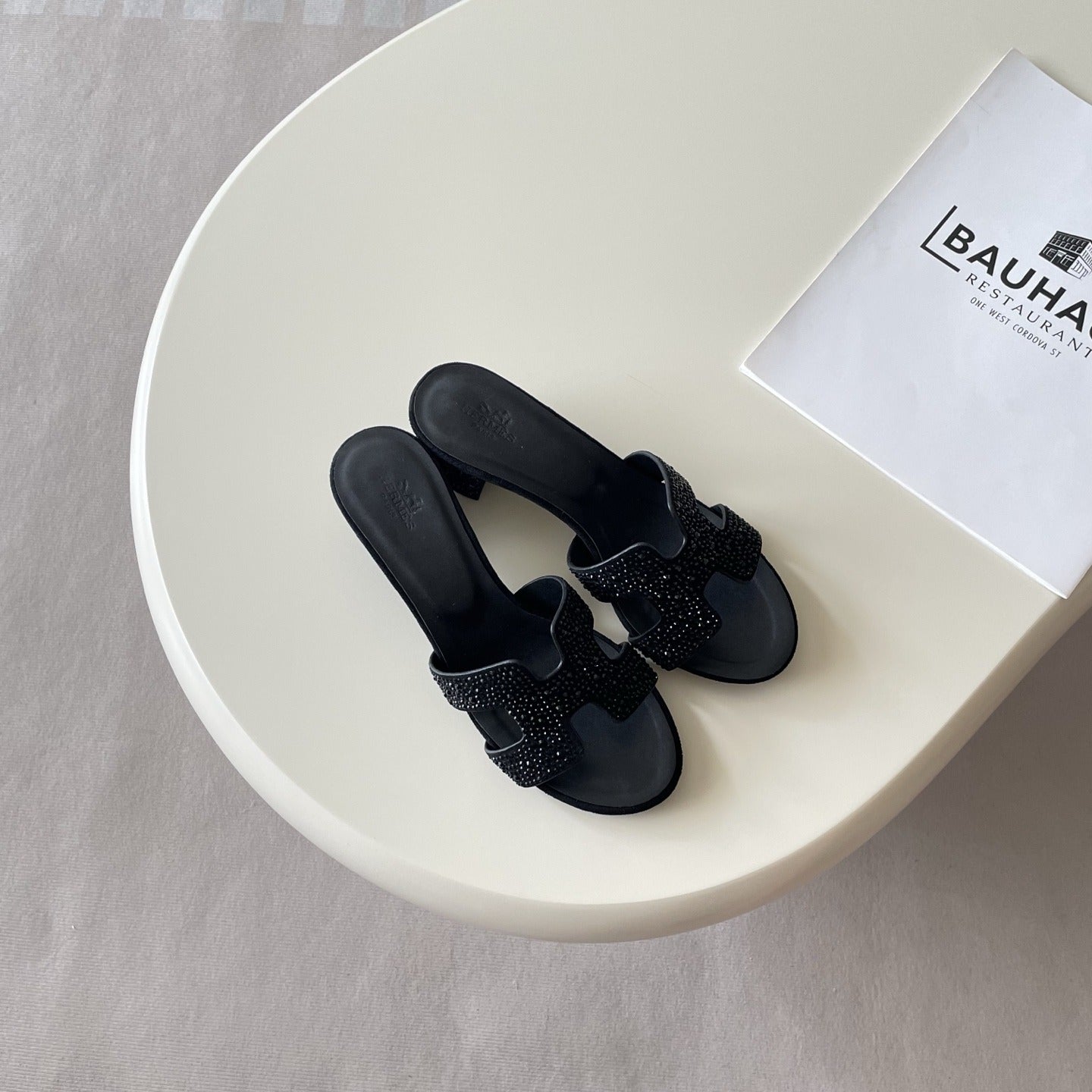 Hermes Leather Crystal Slides