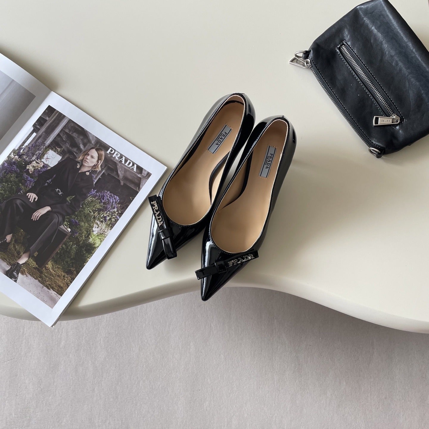 Prada Lambskin Leather Bow Heels