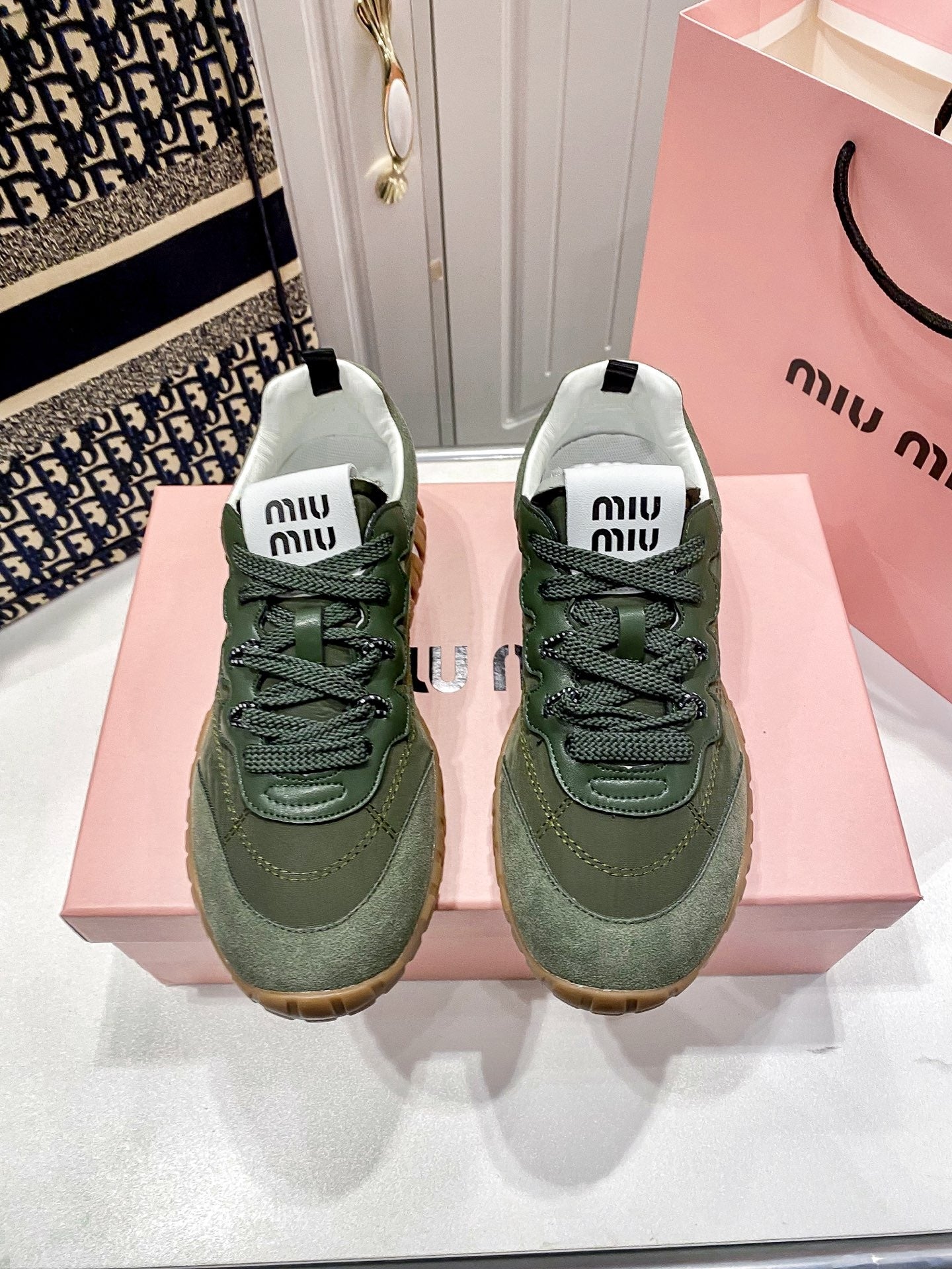 Miu Miu Black Canvas & Leather Vintage-Finish Sneakers