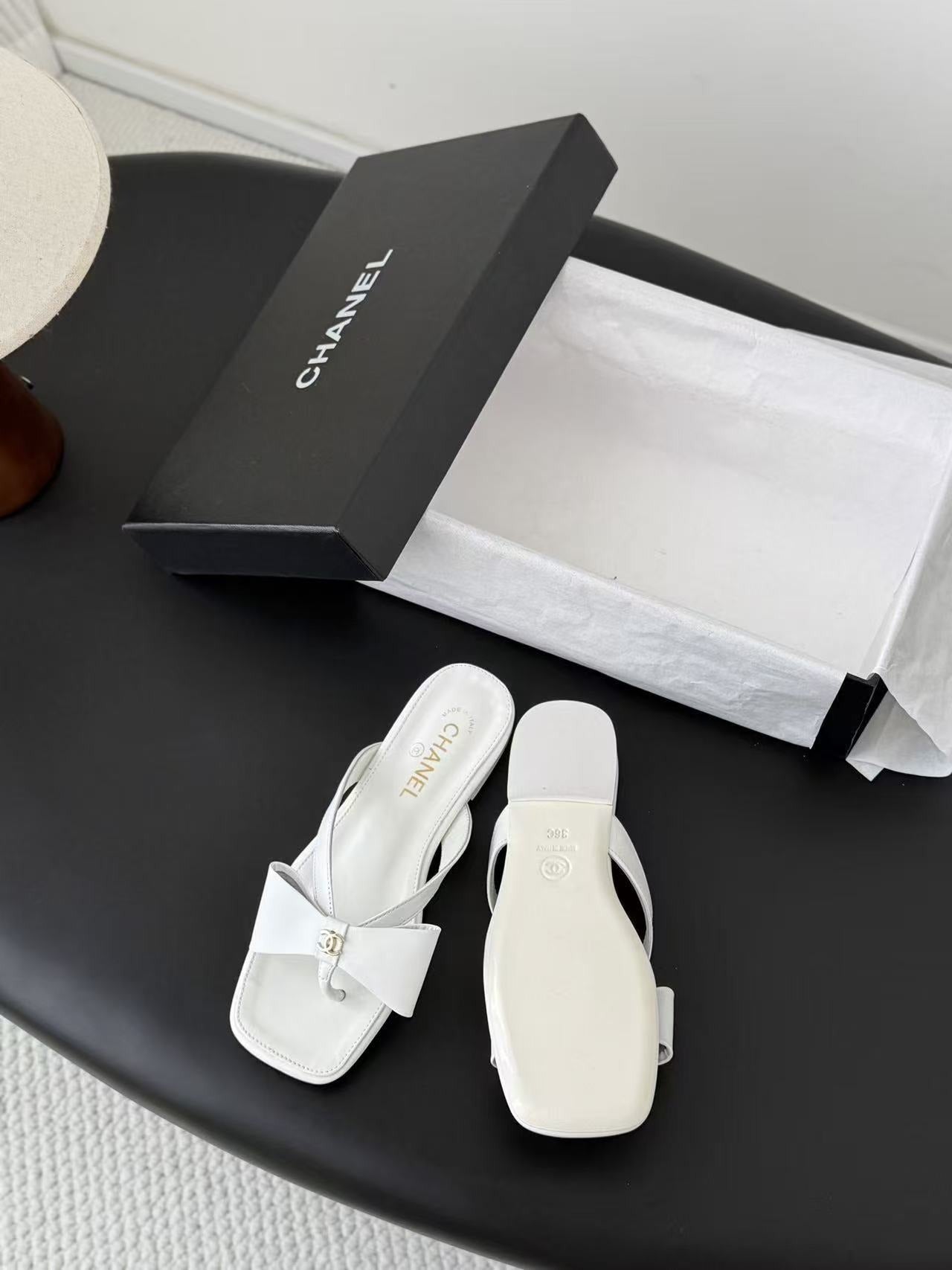 Chanel Lambskin Leather Bow Slides