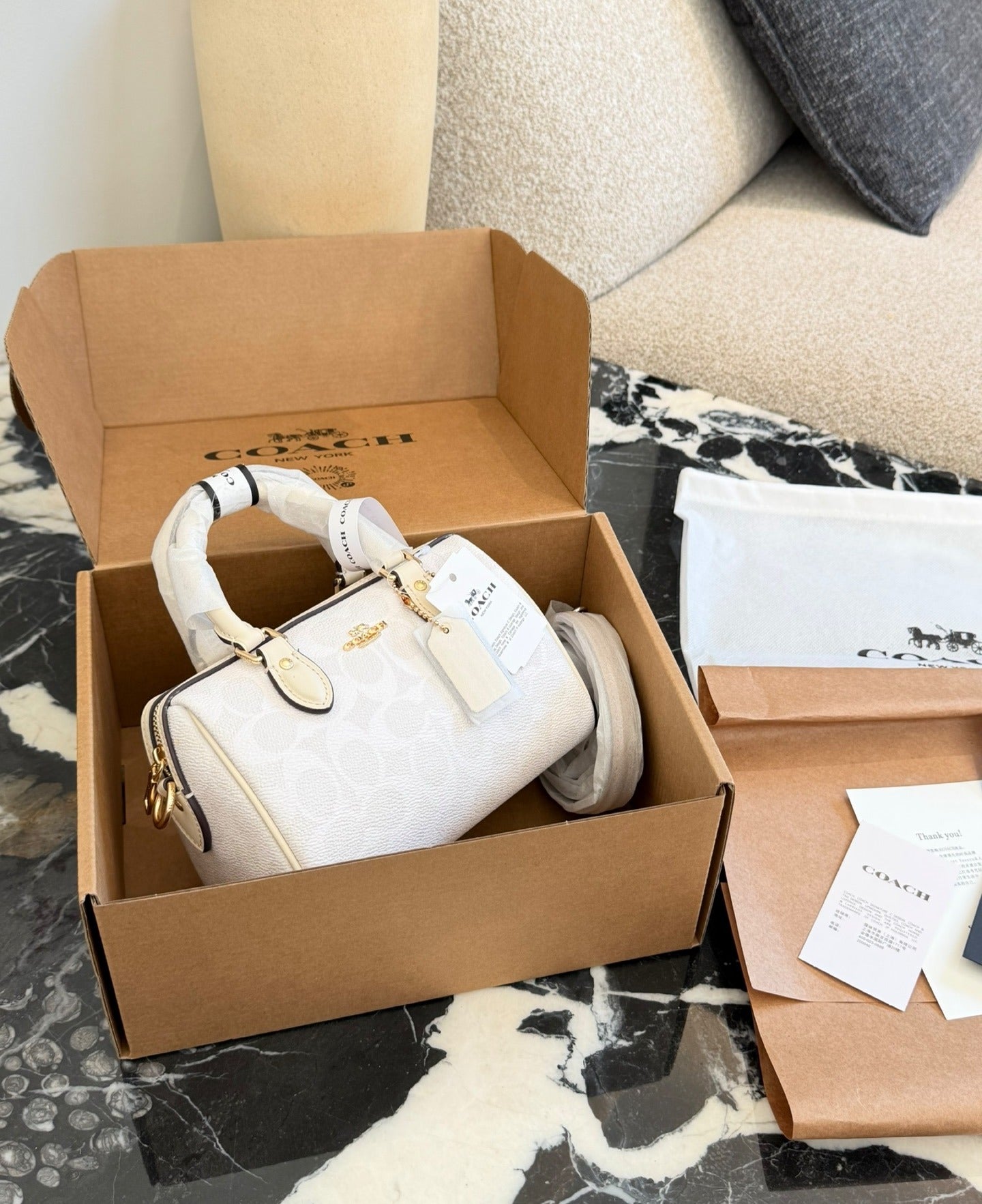 Coach White Canvas & Leather Logo Mules
