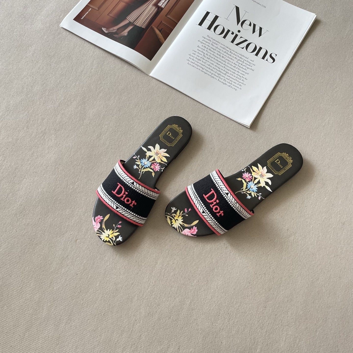 Dior Leather Embroidered Slides