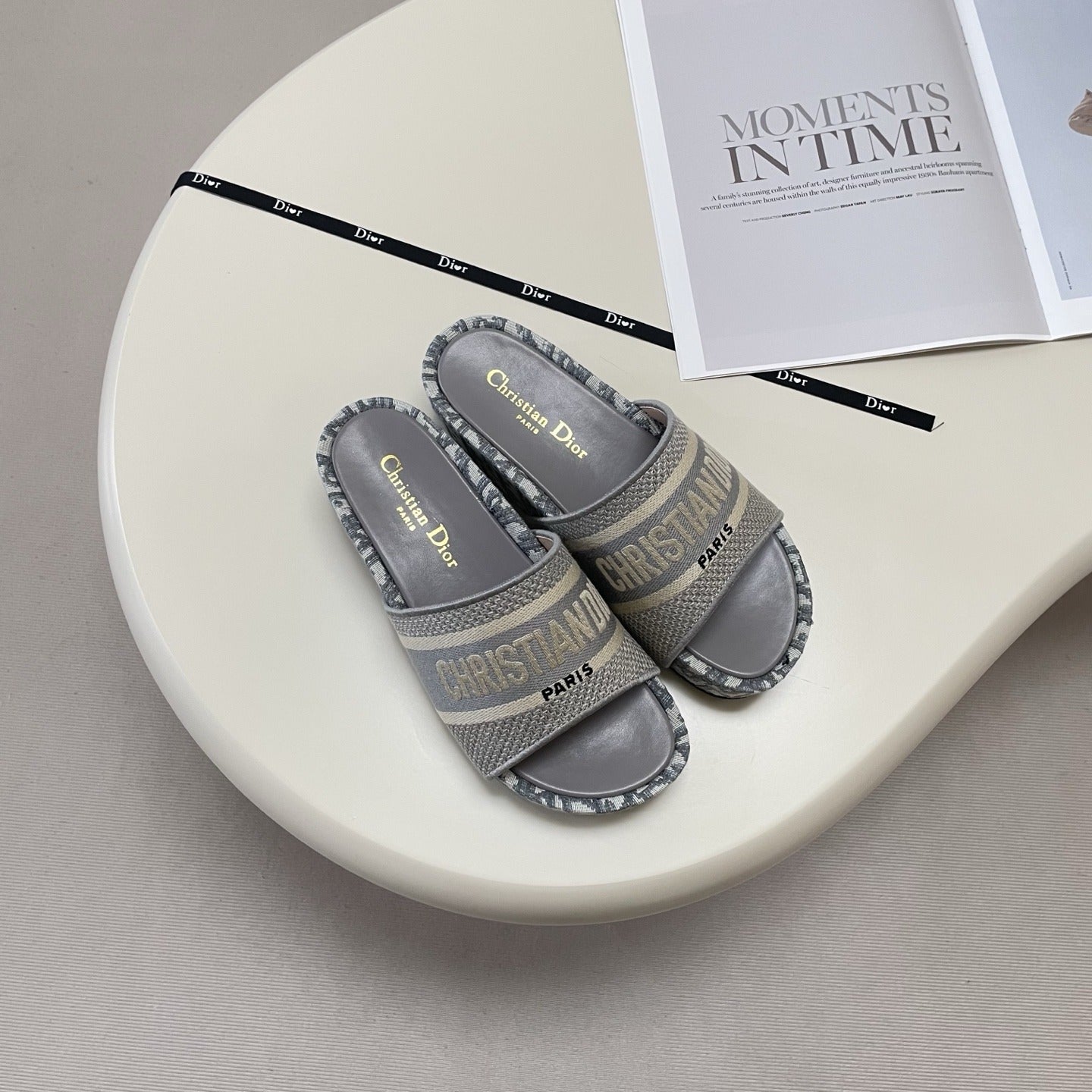 Dior Leather Embroidered Slides
