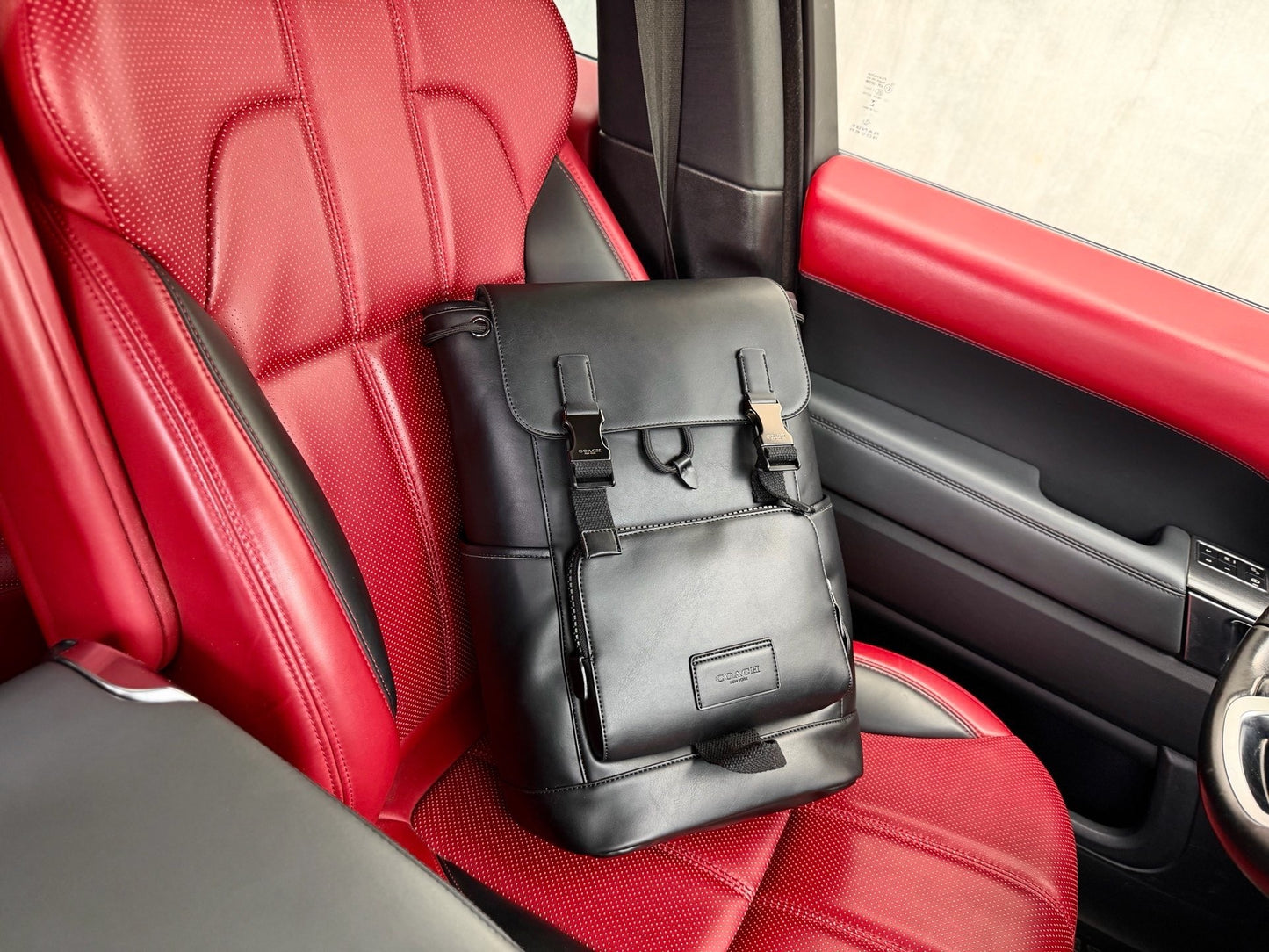 Coach Black Leather Logo Backpack