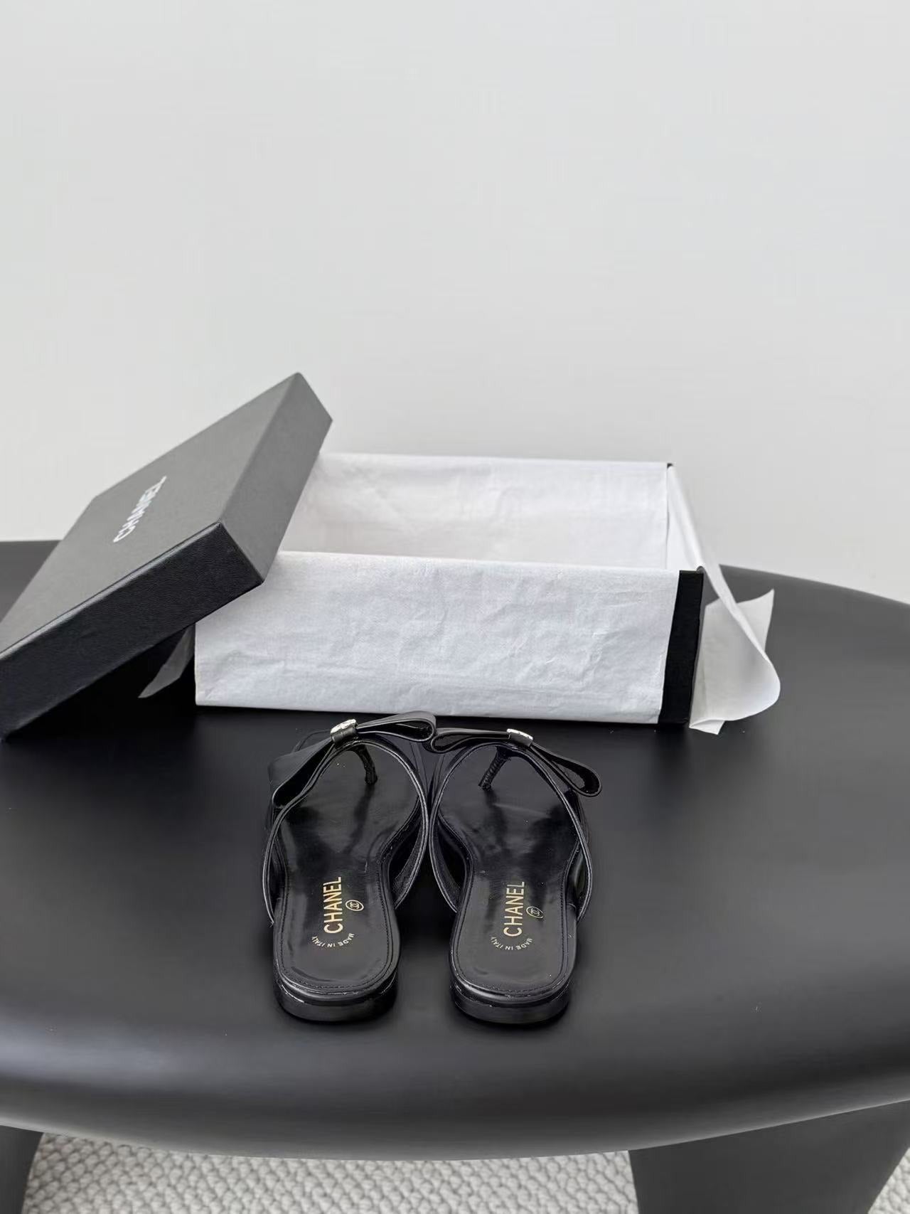 Chanel Lambskin Leather Bow Slides