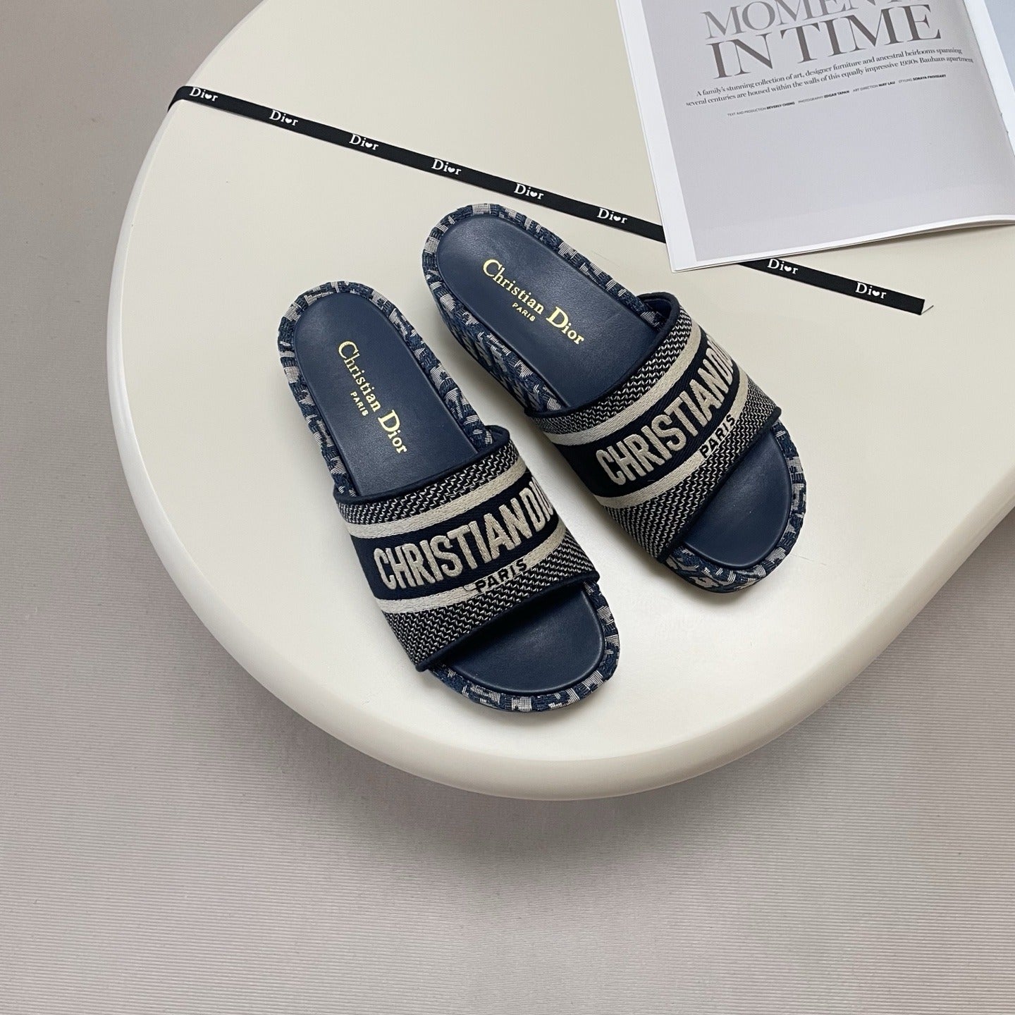 Dior Leather Embroidered Slides
