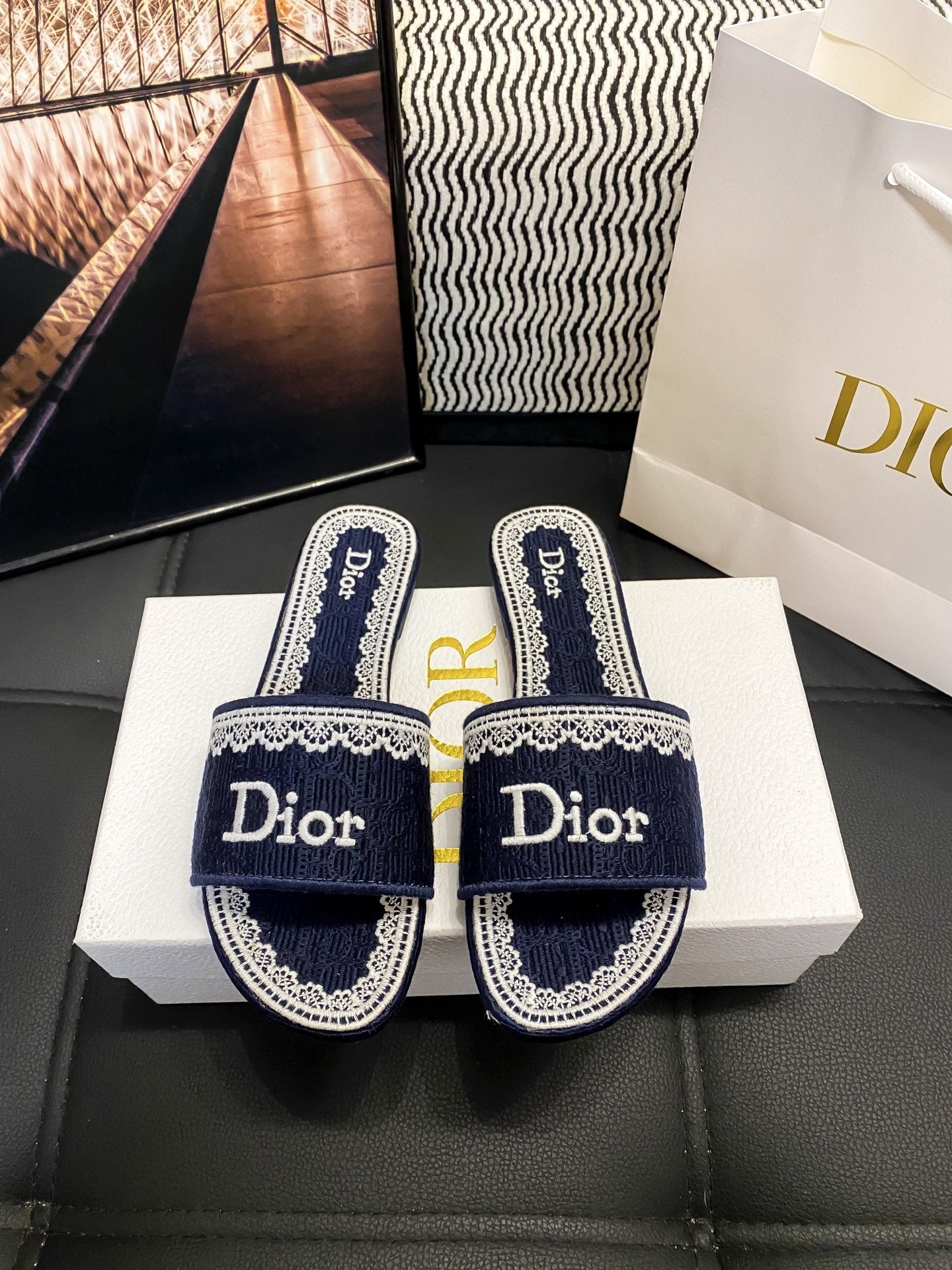 Dior Leather Logo Slides