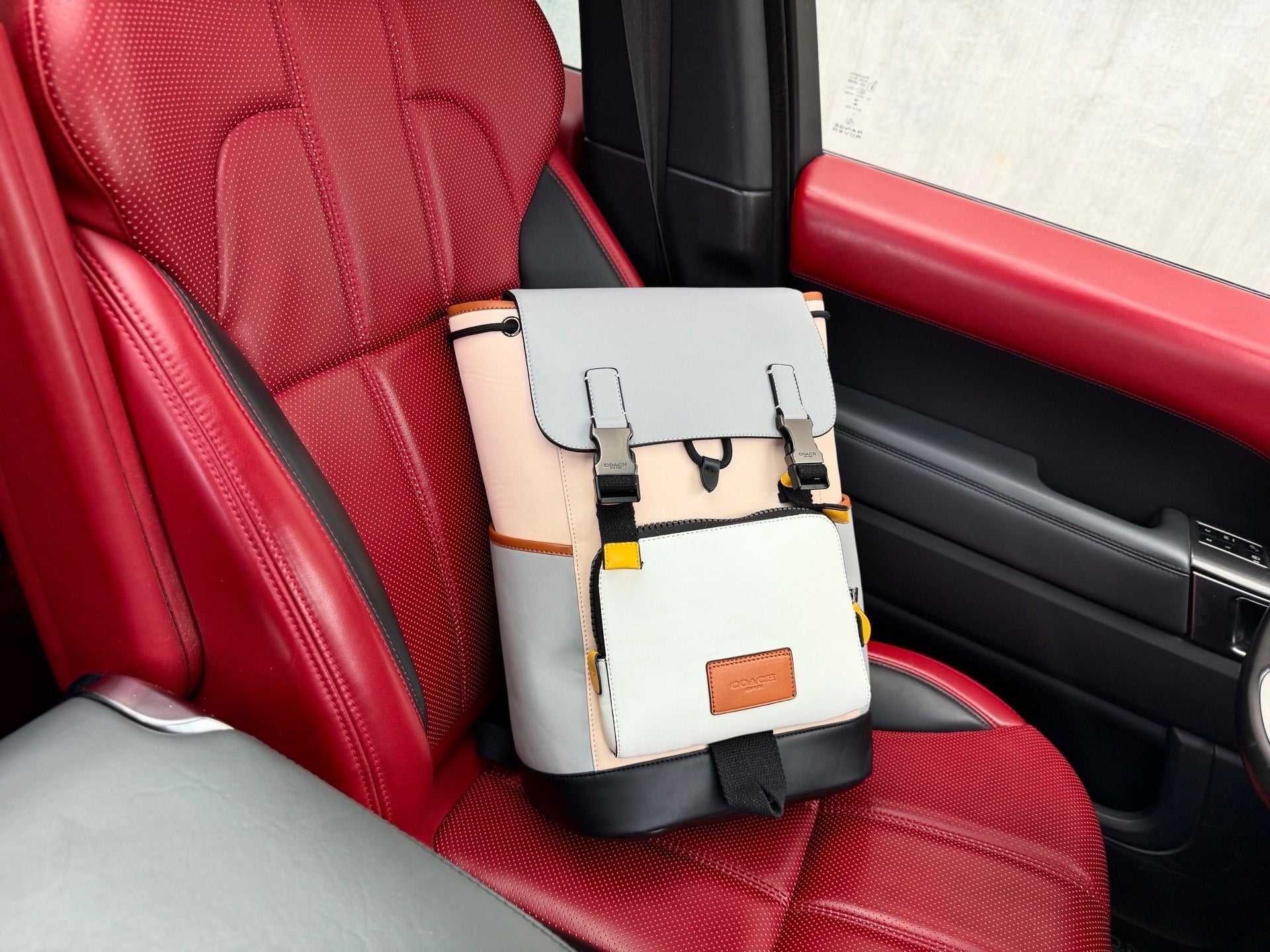 Coach Gray Leather Logo Backpack