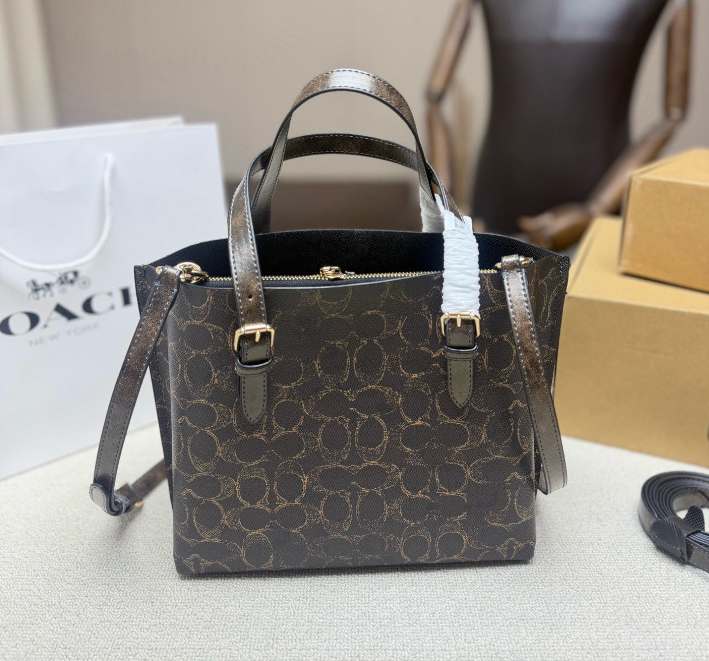 Coach Black Canvas & Leather Zip Crossbody Bag