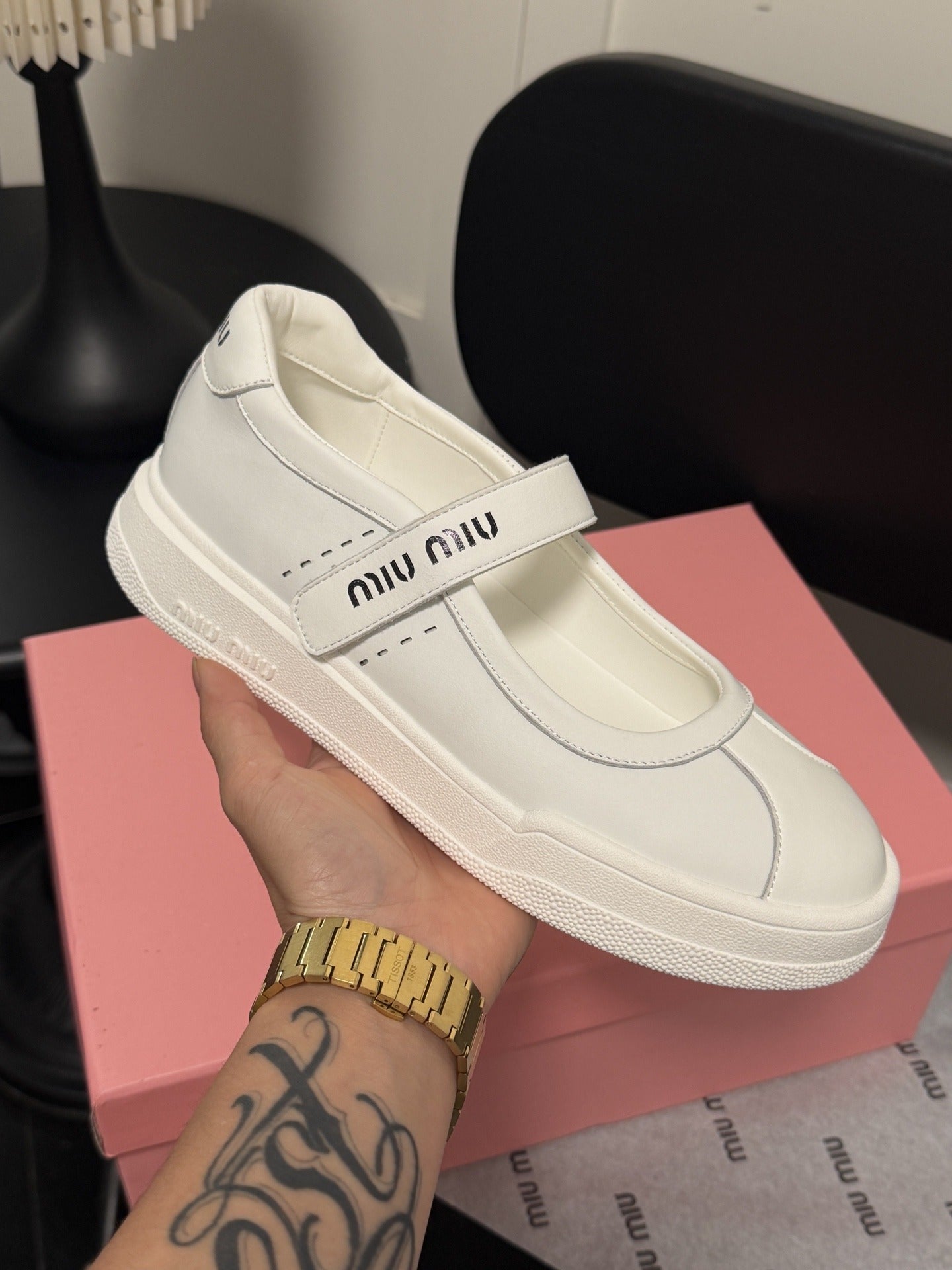 Miu Miu White Leather Logo Sneakers