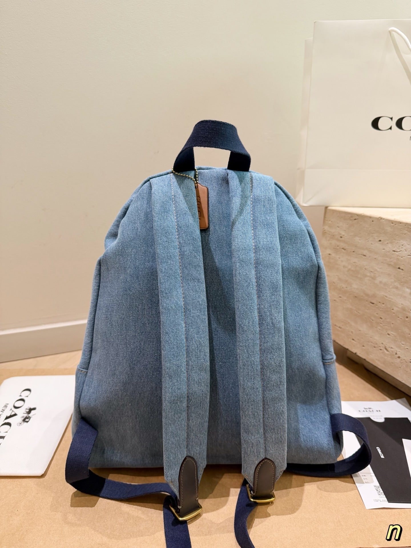 Coach Gray Denim Logo Backpack