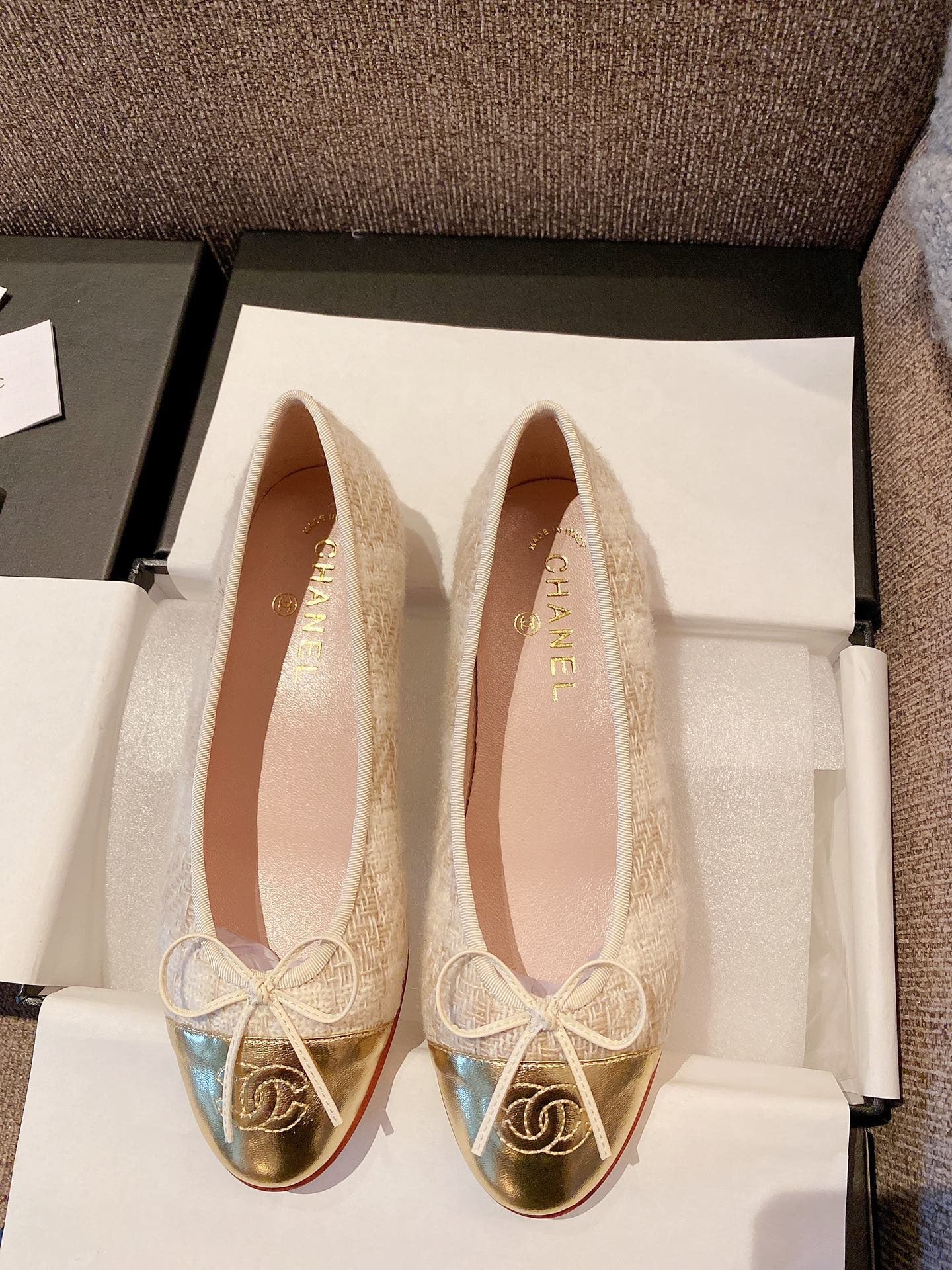 Chanel Leather Bow Ballet Flats