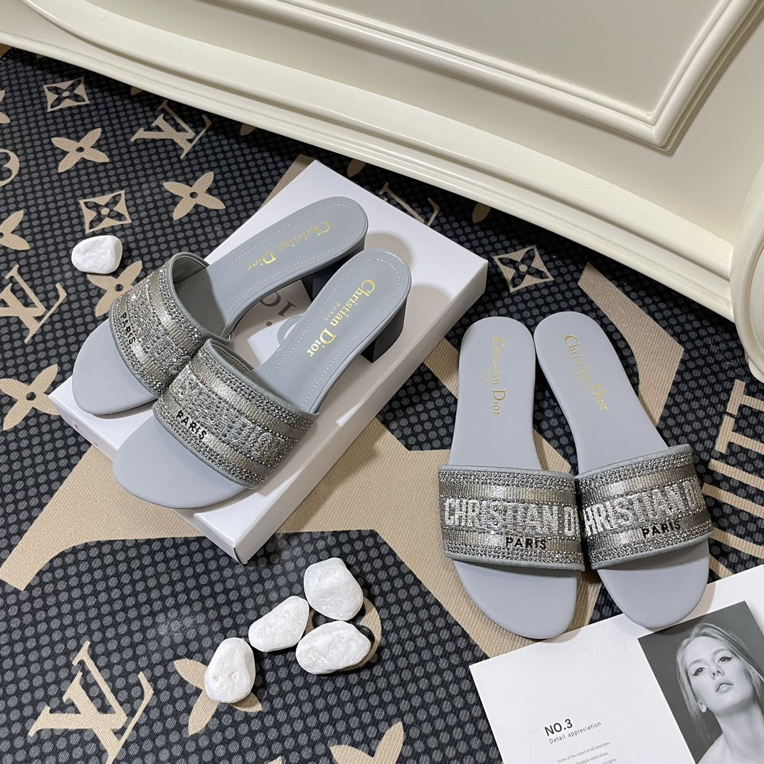 Dior Lambskin Leather Embroidered Slides