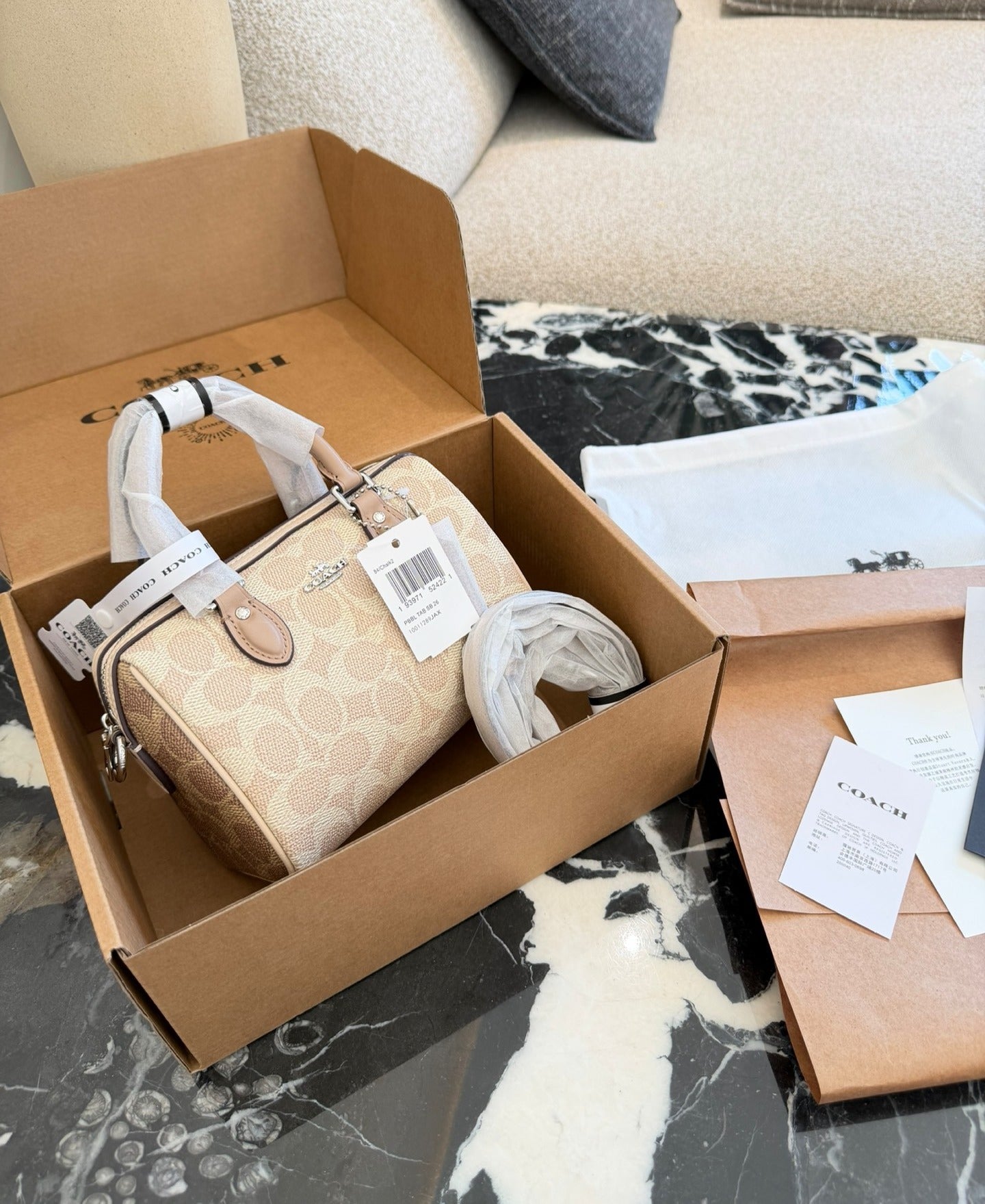 Coach White Canvas & Leather Logo Handbag