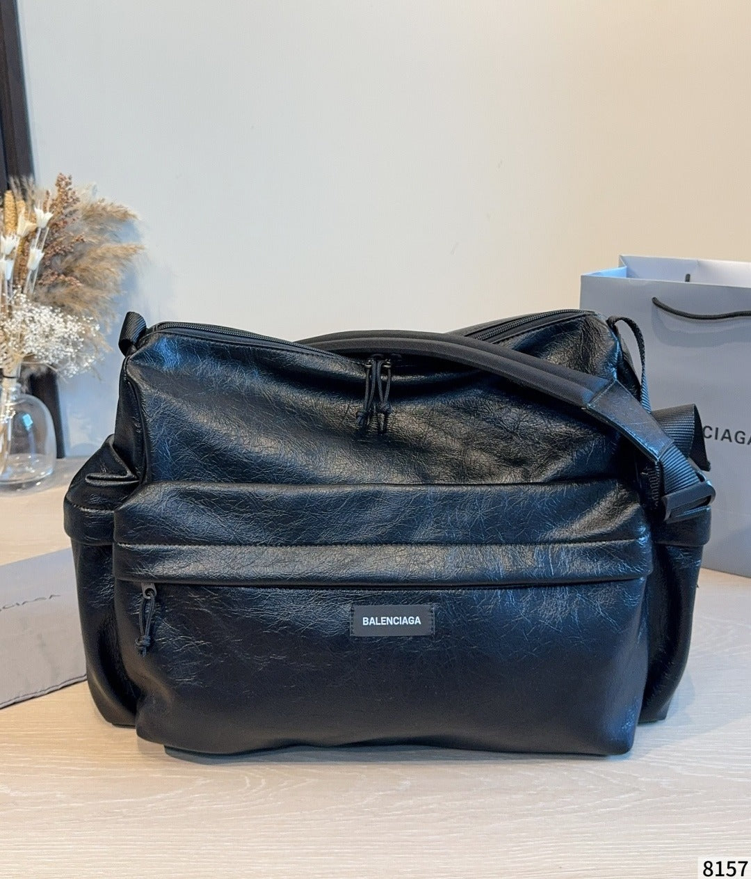 Balenciaga Black Calfskin Leather Logo Crossbody Bag