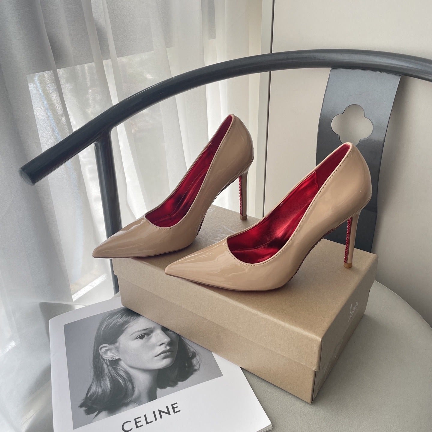 Celine Patent Leather & Lambskin Leather Pointed Toe Heels