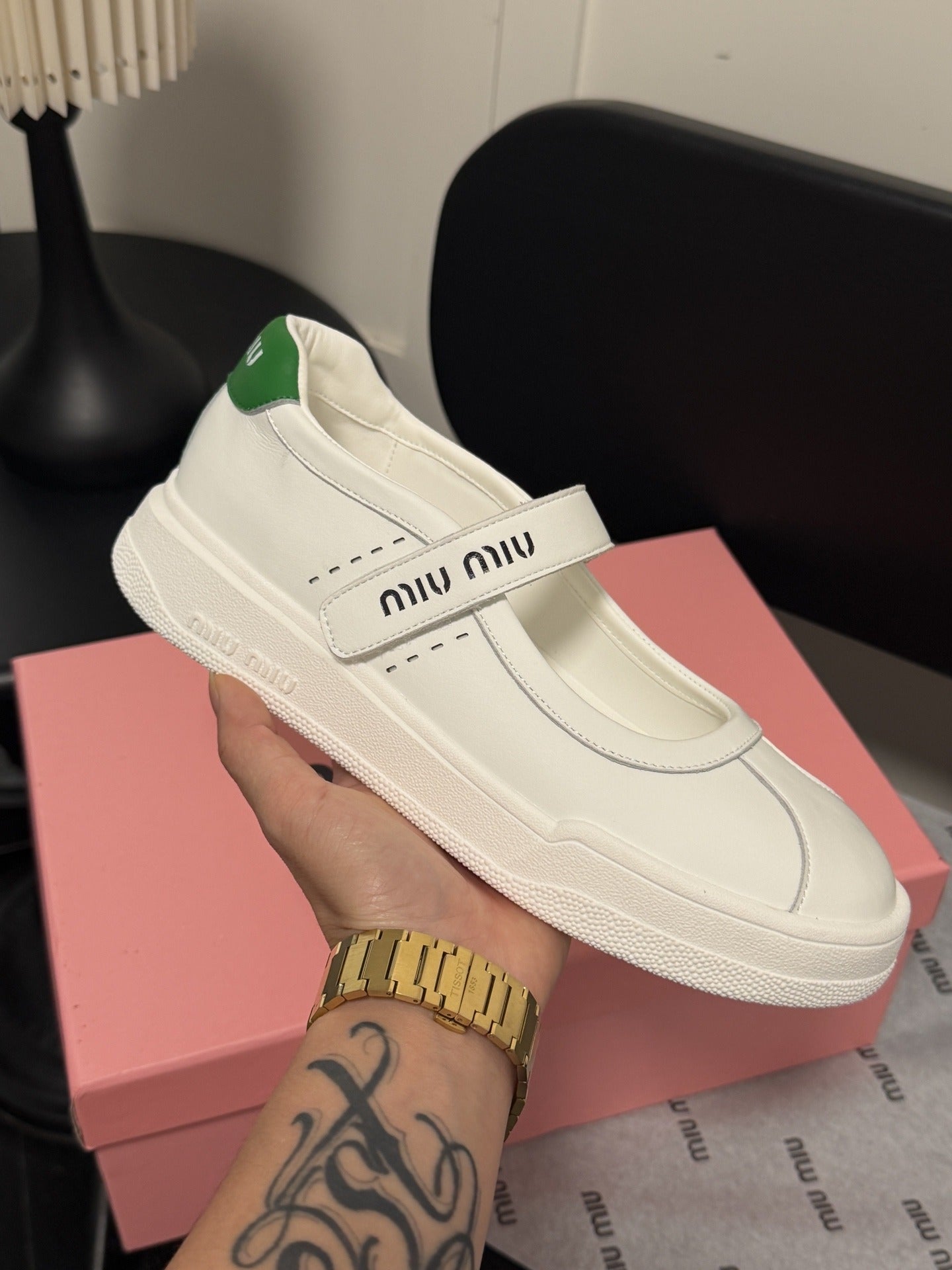 Miu Miu White Leather Logo Sneakers