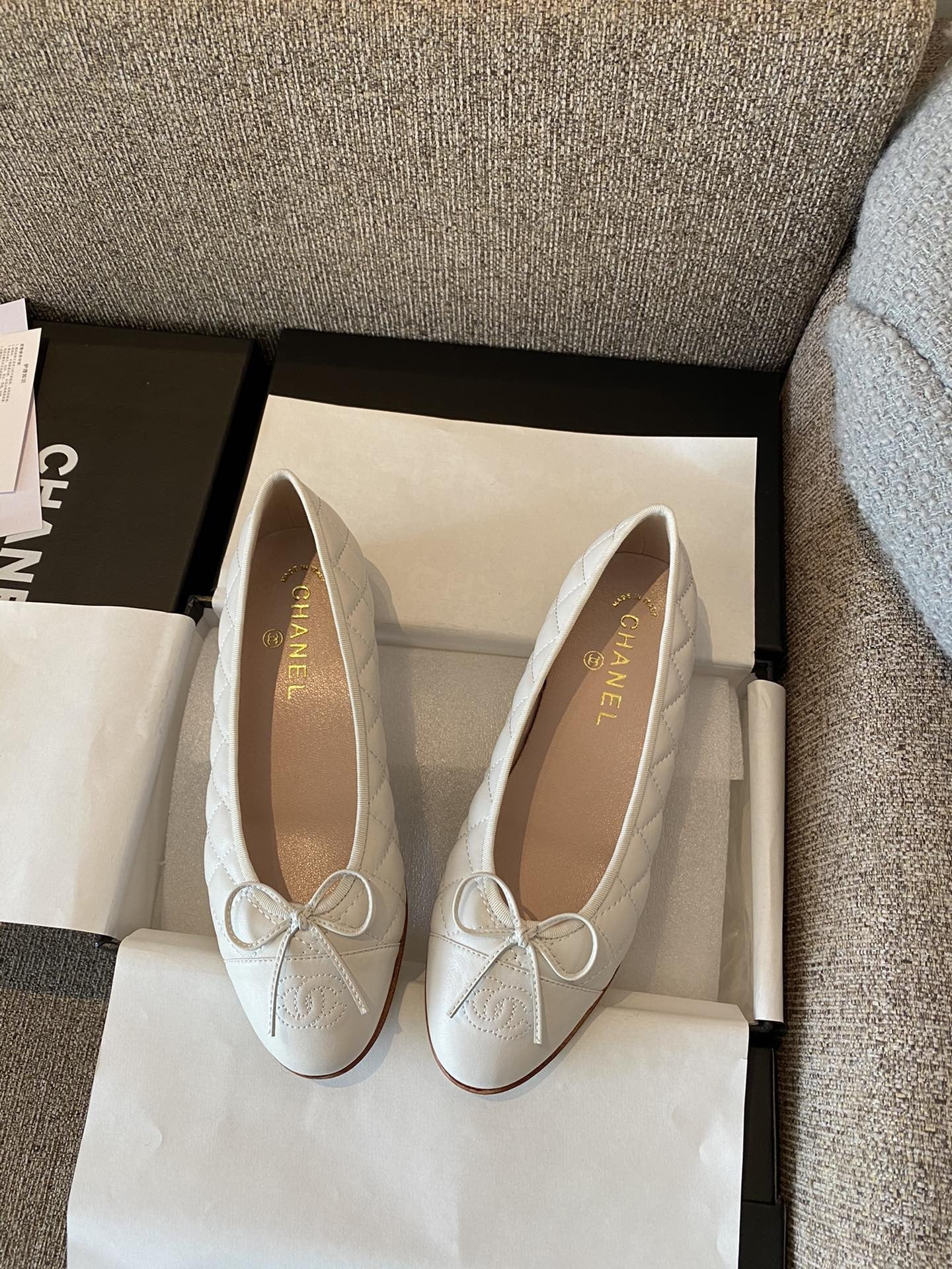 Chanel Leather Bow Ballet Flats