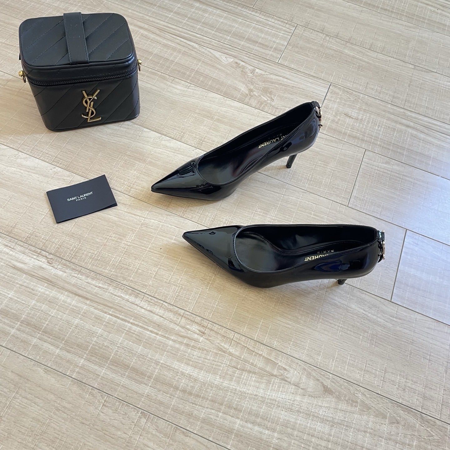 Saint Laurent Lambskin Leather Logo Heels
