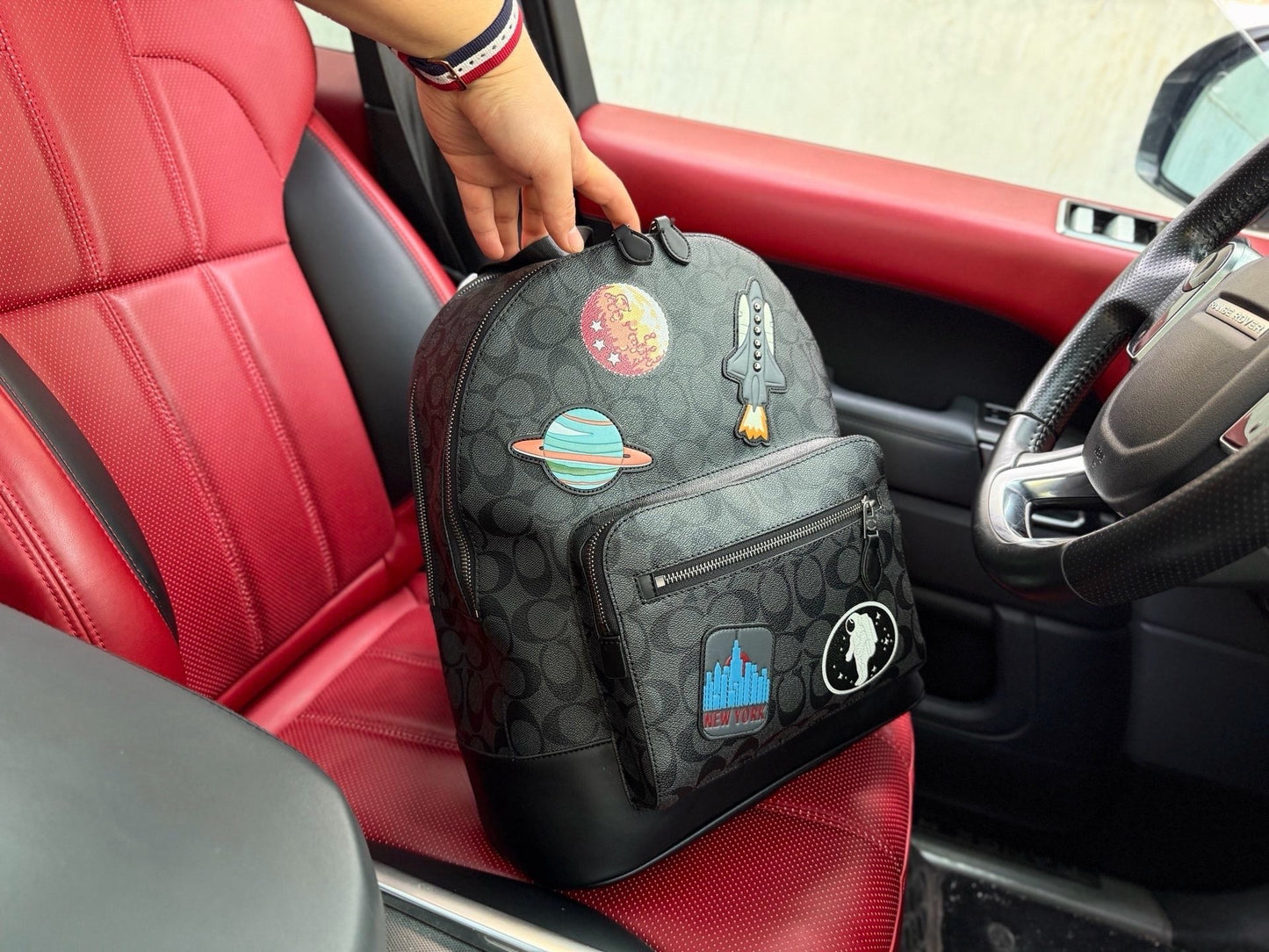 Coach Black Canvas & Calfskin Leather Logo Backpack
