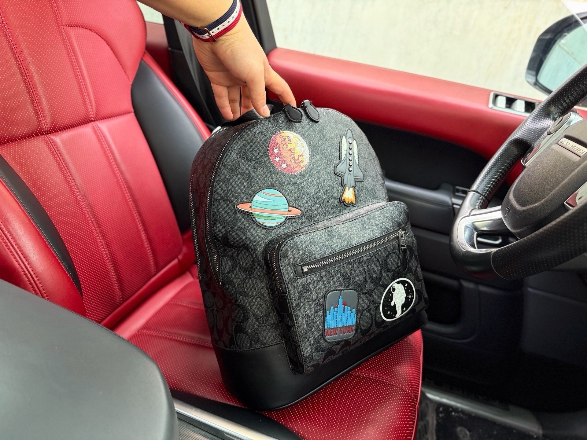 Coach Black Canvas & Calfskin Leather Logo Backpack
