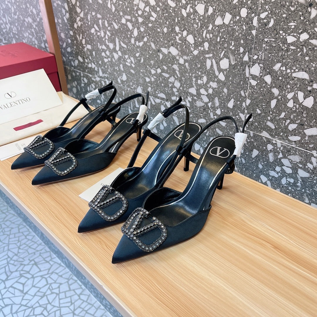 Valentino Lambskin Leather Crystal Heels