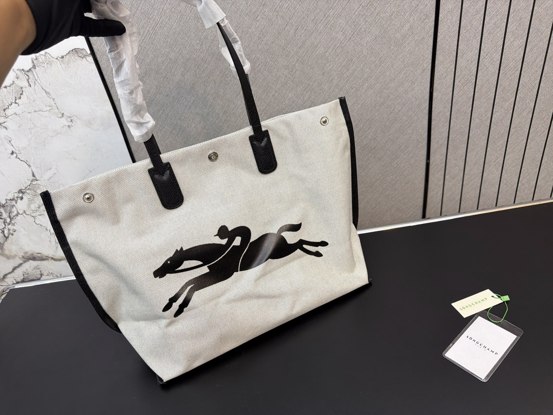 Longchamp Canvas Logo Tote Bag