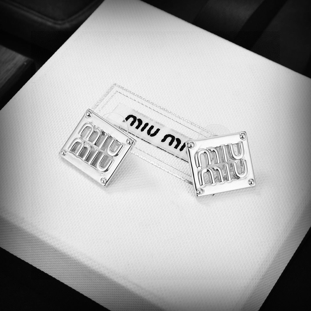 Miu Miu Brass Logo Earrings