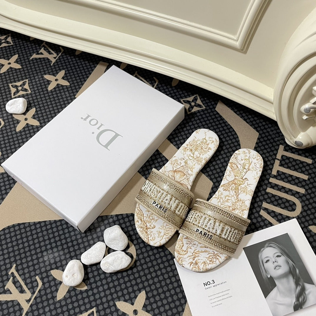 Dior Lambskin Leather Embroidered Slides