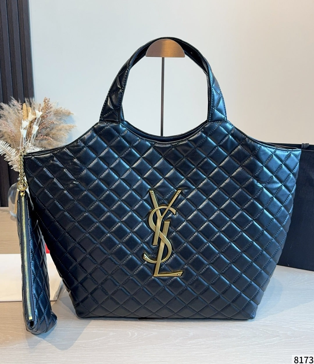 Saint Laurent Black Lambskin Leather Zip Shoulder Bag