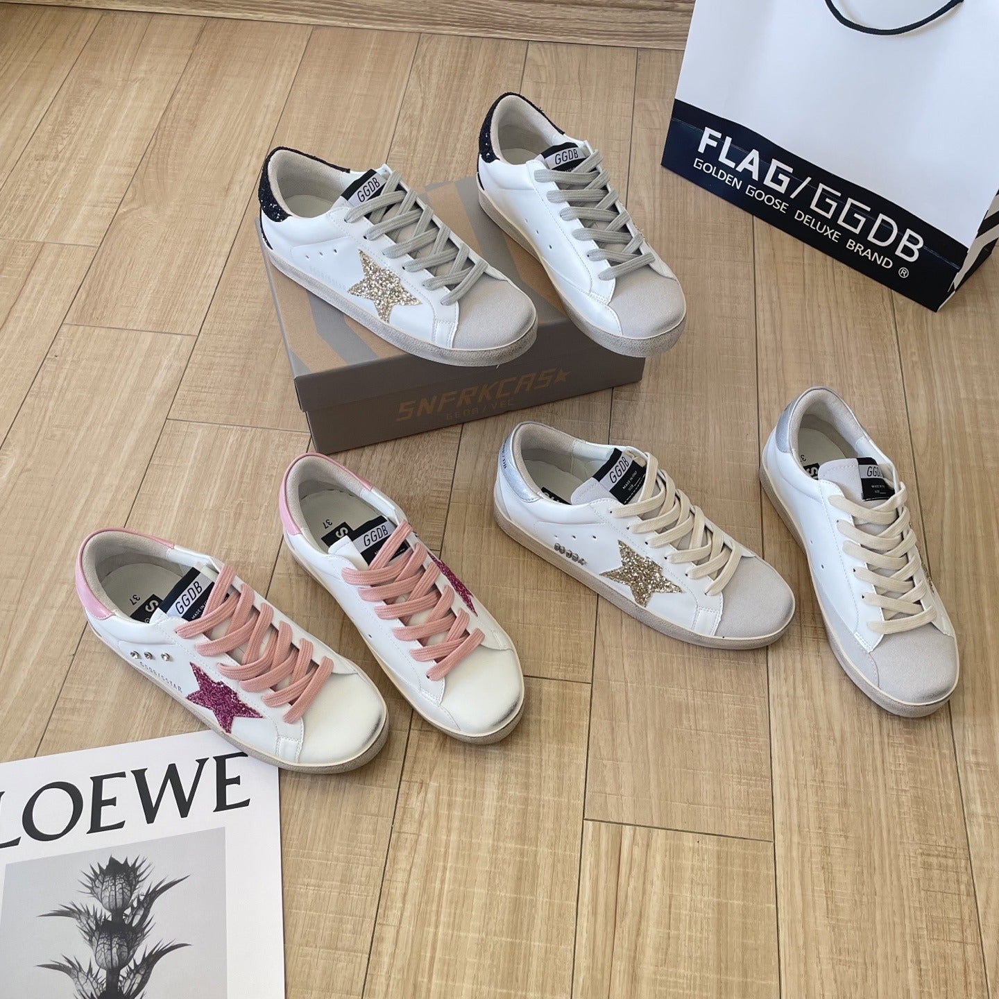 Golden Goose Calfskin Leather Vintage-Finish Sneakers
