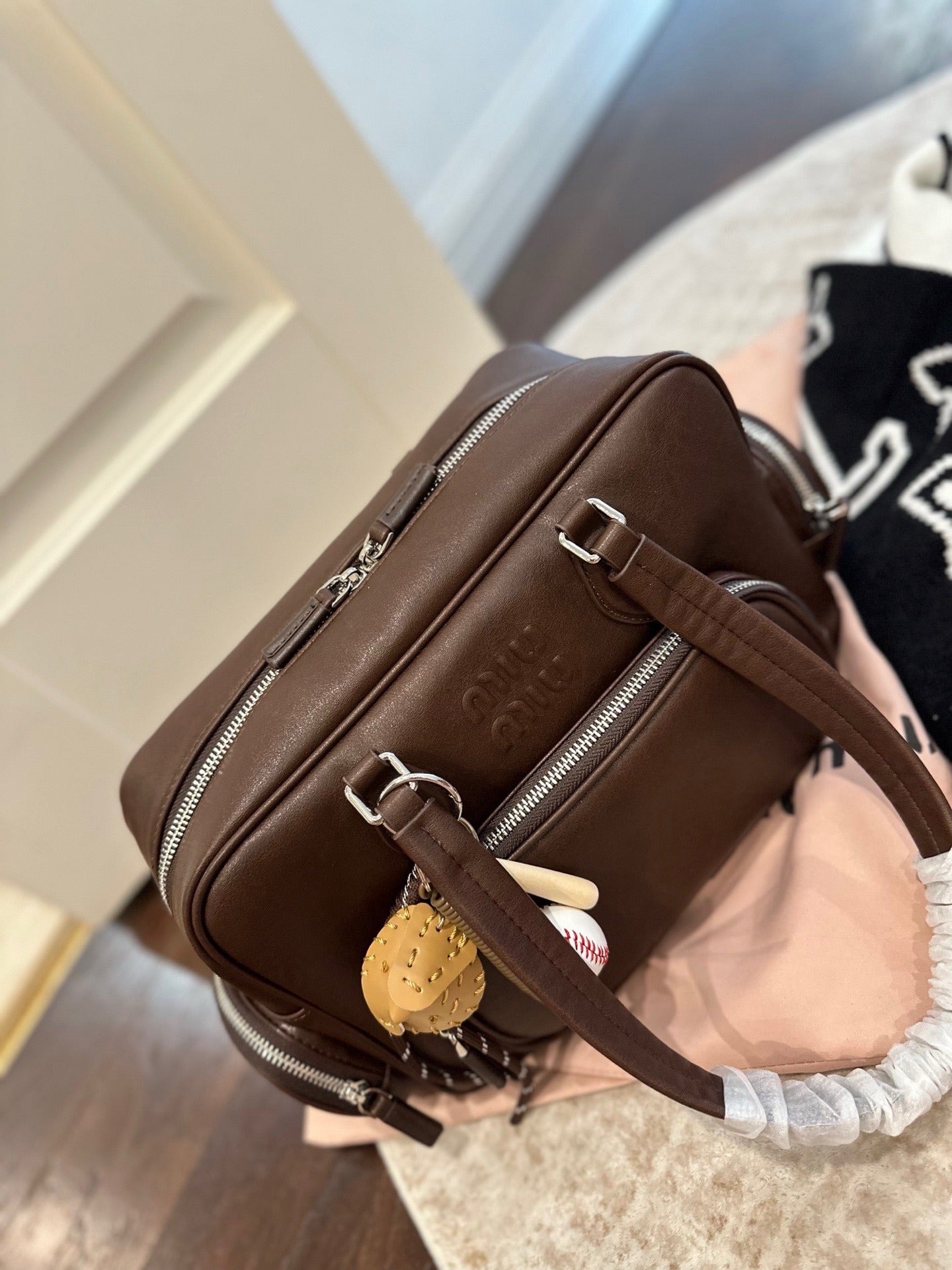 Miu Miu Lambskin Leather & Cotton Crossbody Bag