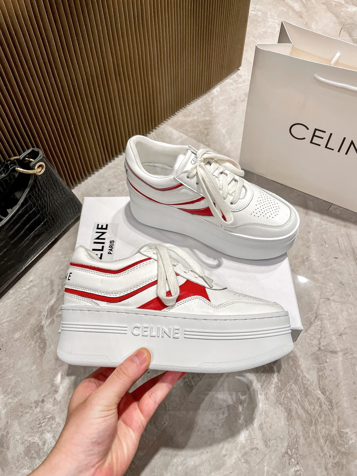 Celine Leather Vintage-Finish Sneakers