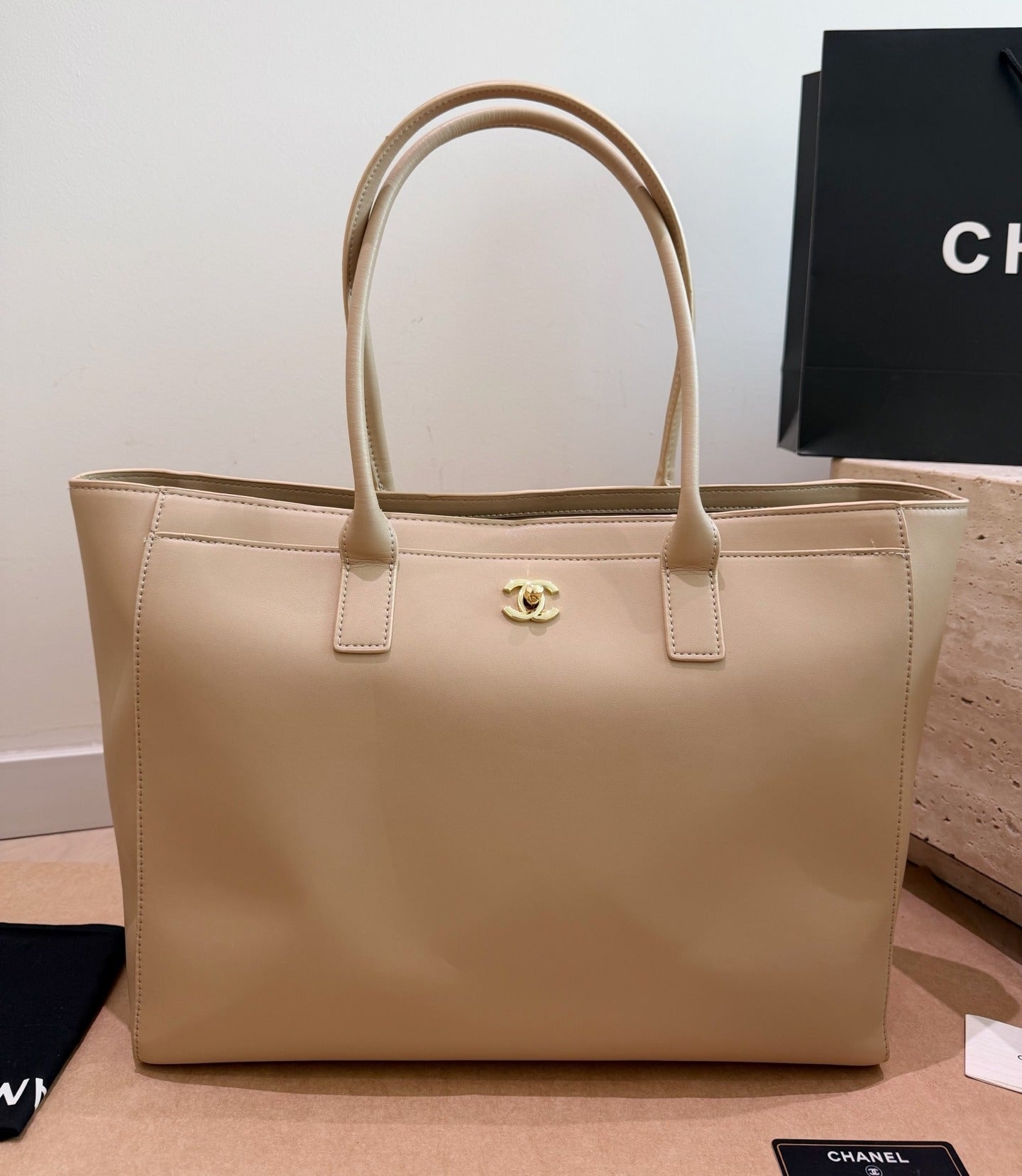 Chanel Black Vintage-Finish Tote Bag