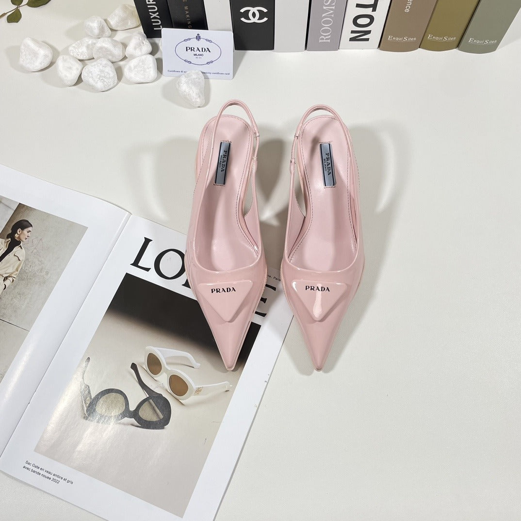 Prada Patent Leather & Lambskin Leather Pointed Toe Sandals