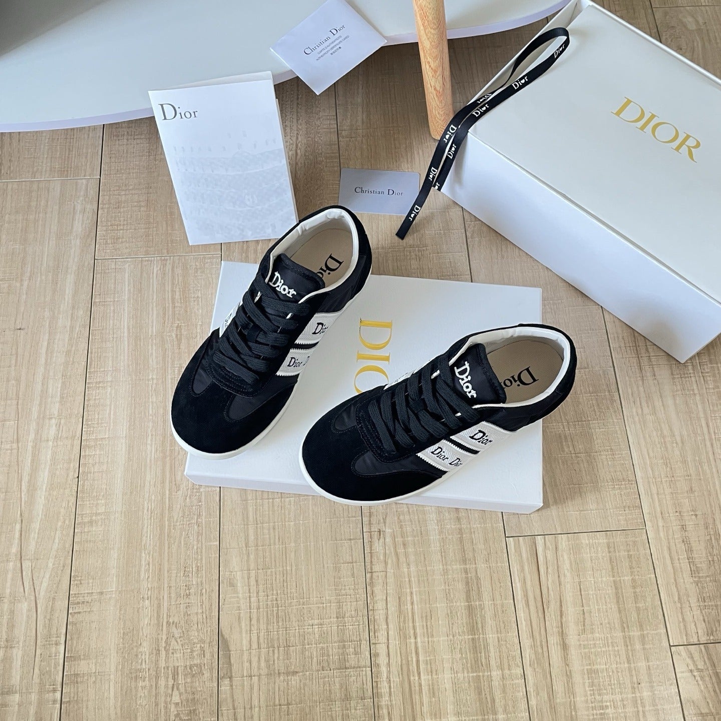 Dior Leather Vintage-Finish Sneakers