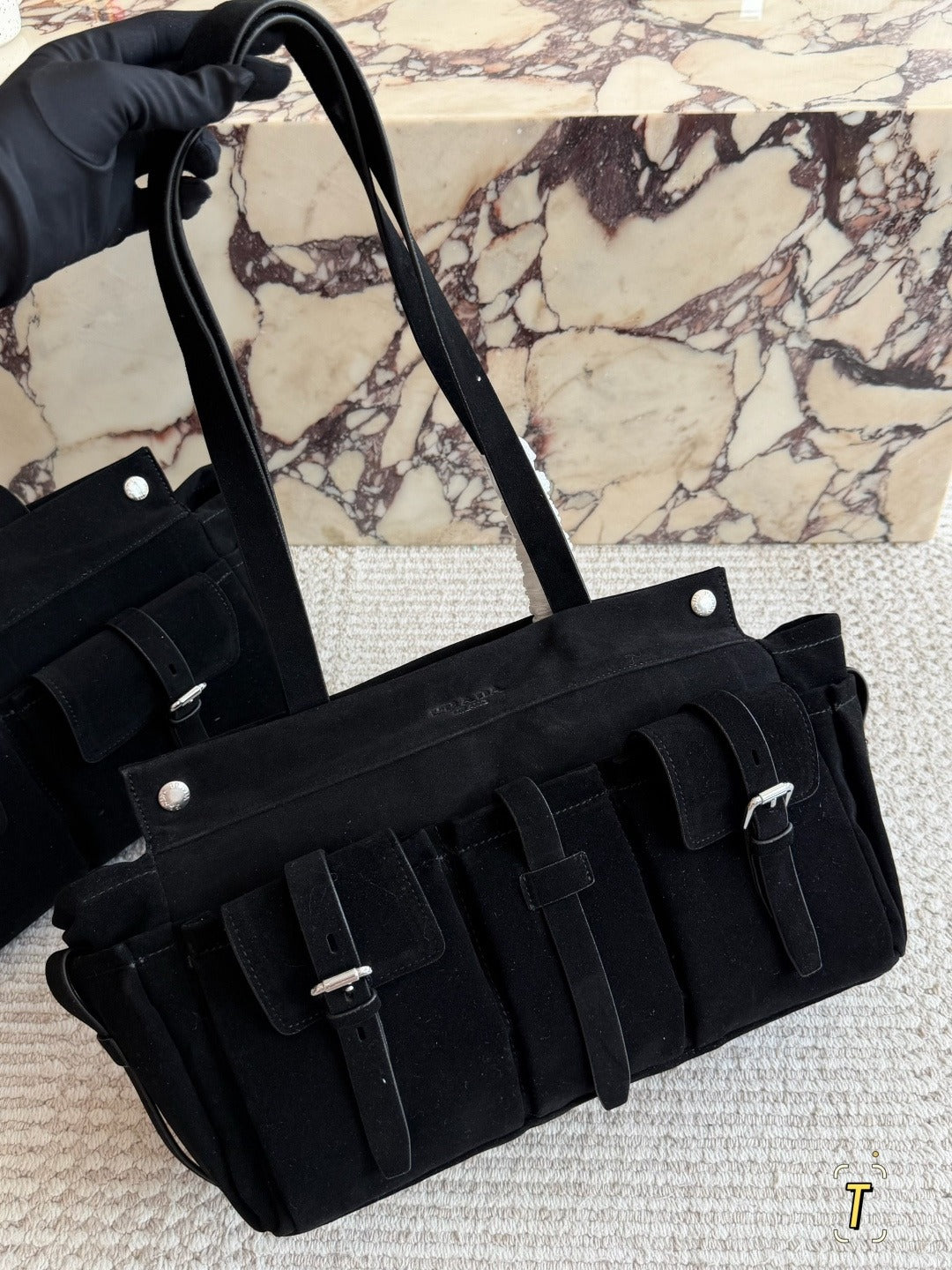 Prada Leather Logo Tote Bag