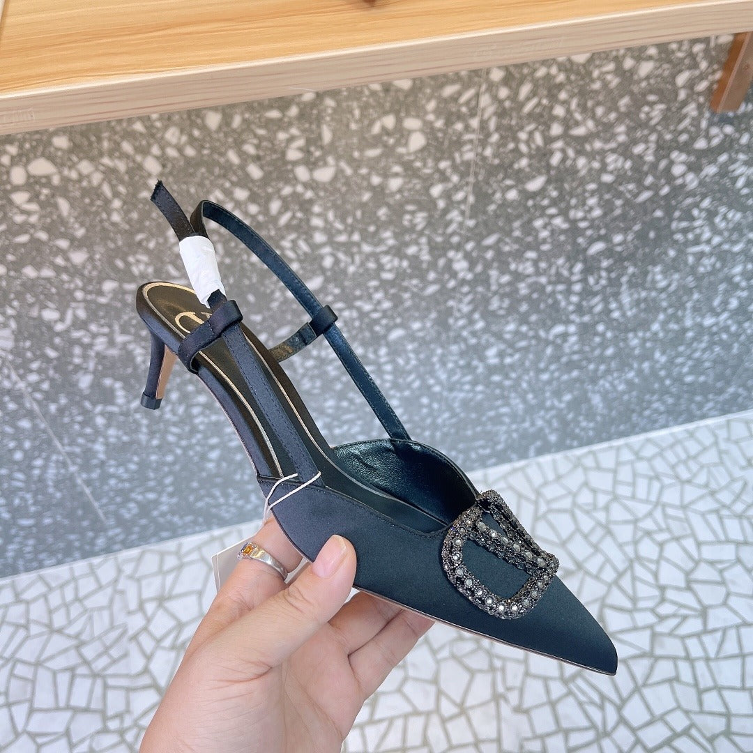 Valentino Lambskin Leather Crystal Heels