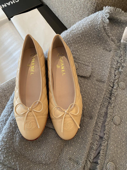 Chanel Leather Bow Ballet Flats