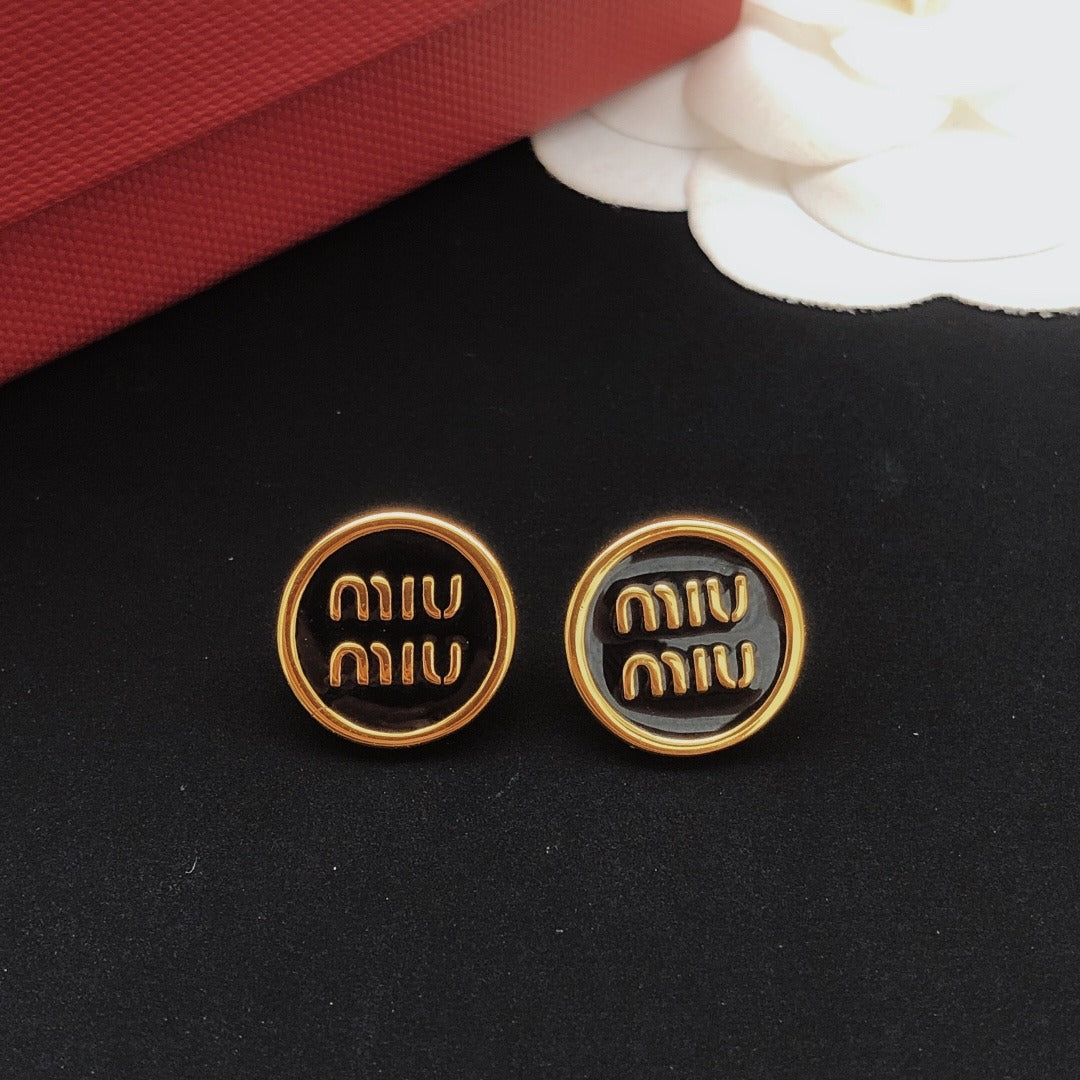 Miu Miu Black Brass Round Earrings