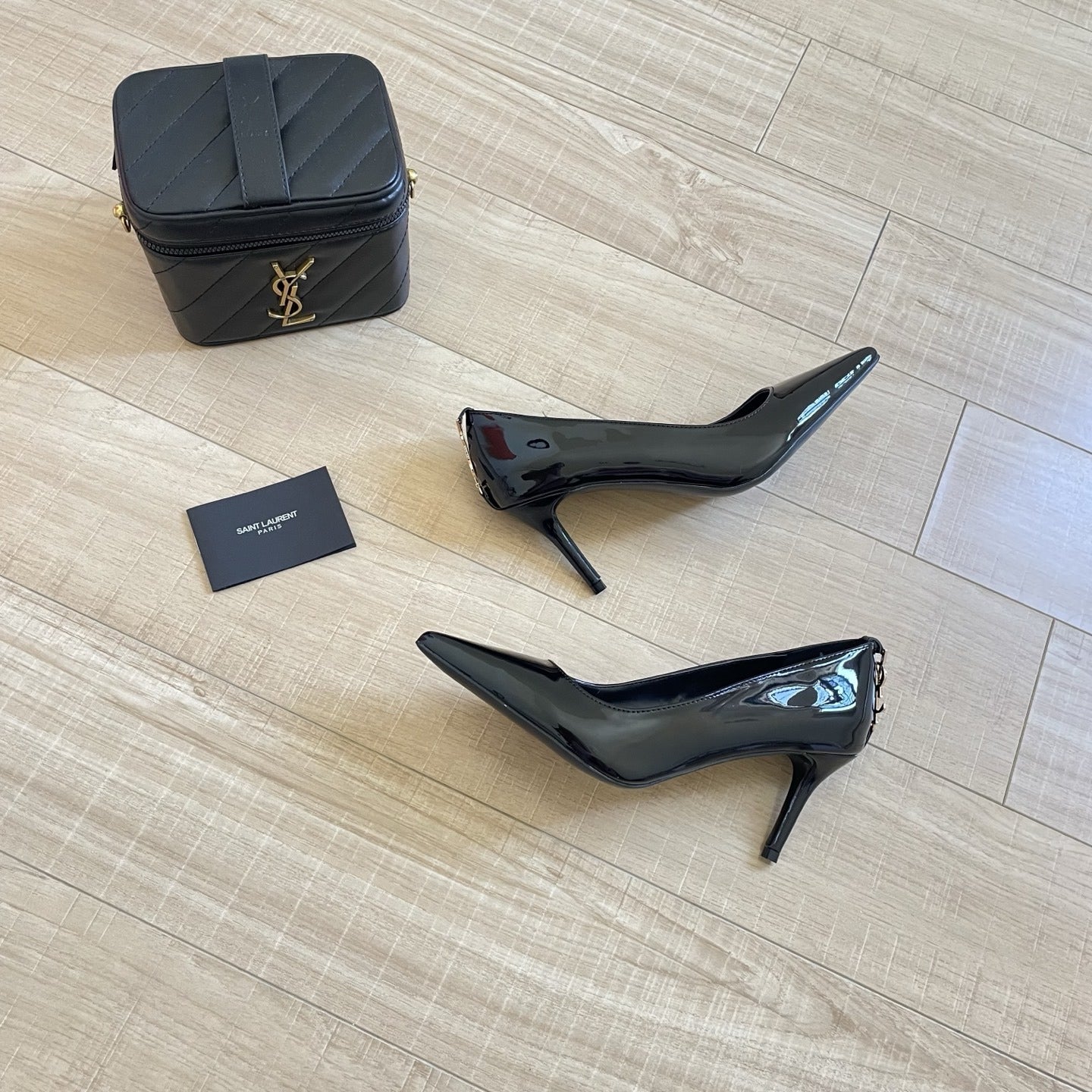 Saint Laurent Lambskin Leather Logo Heels